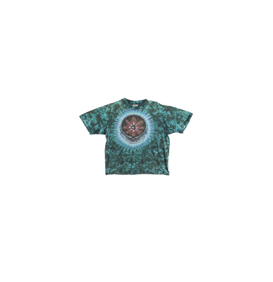 Ying Yang Acid Skull Face Green Tie Dye Graphic T-shirt