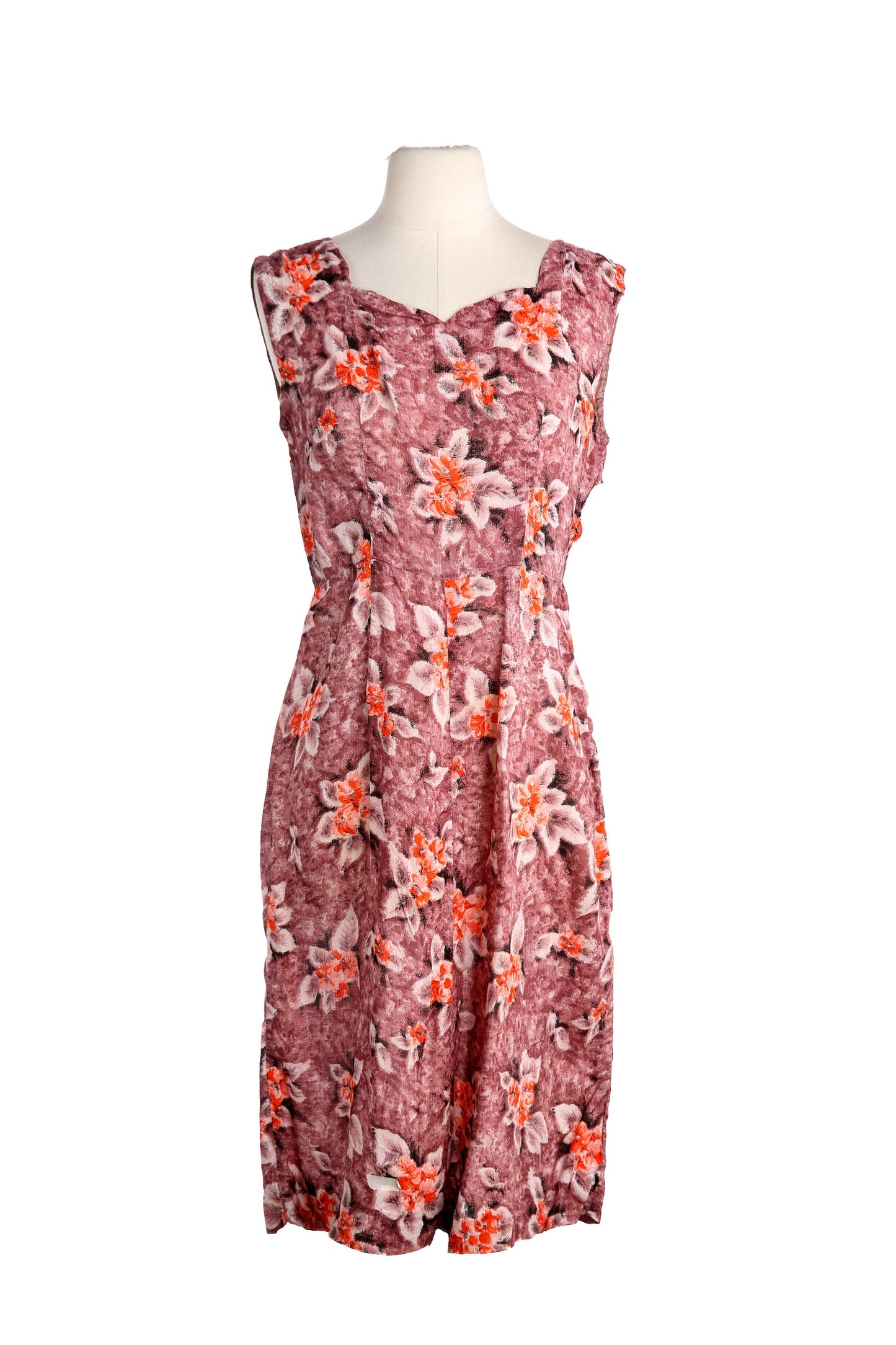 Vintage Women's Brown Floral Print Hawaiian Dress - Estimated Era 1940's - 1950's