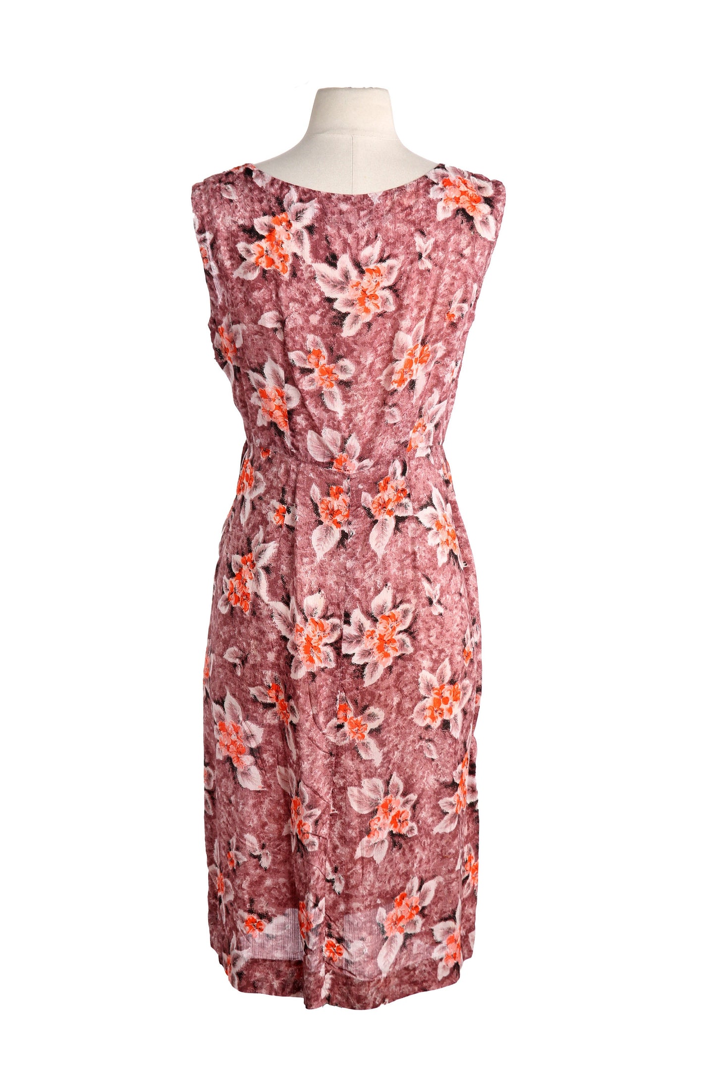 Vintage Women's Brown Floral Print Hawaiian Dress - Estimated Era 1940's - 1950's