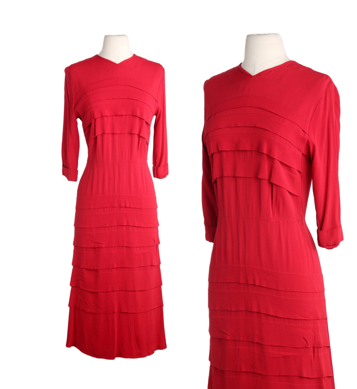 1940s Women Red Evening Dress