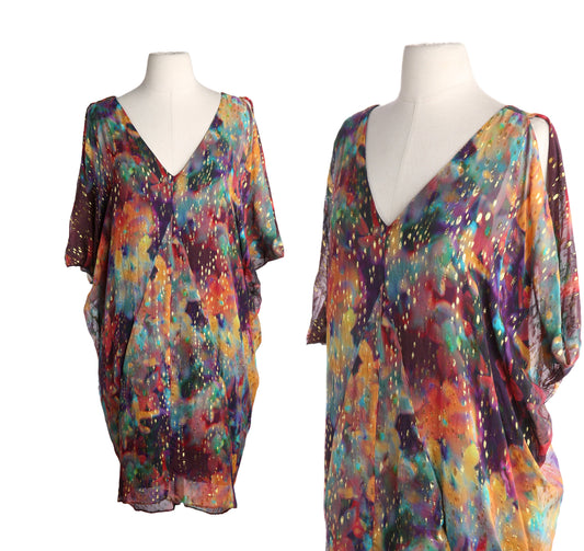 Y2K Multicolor V Neck Casual Dress by Nicole Miller