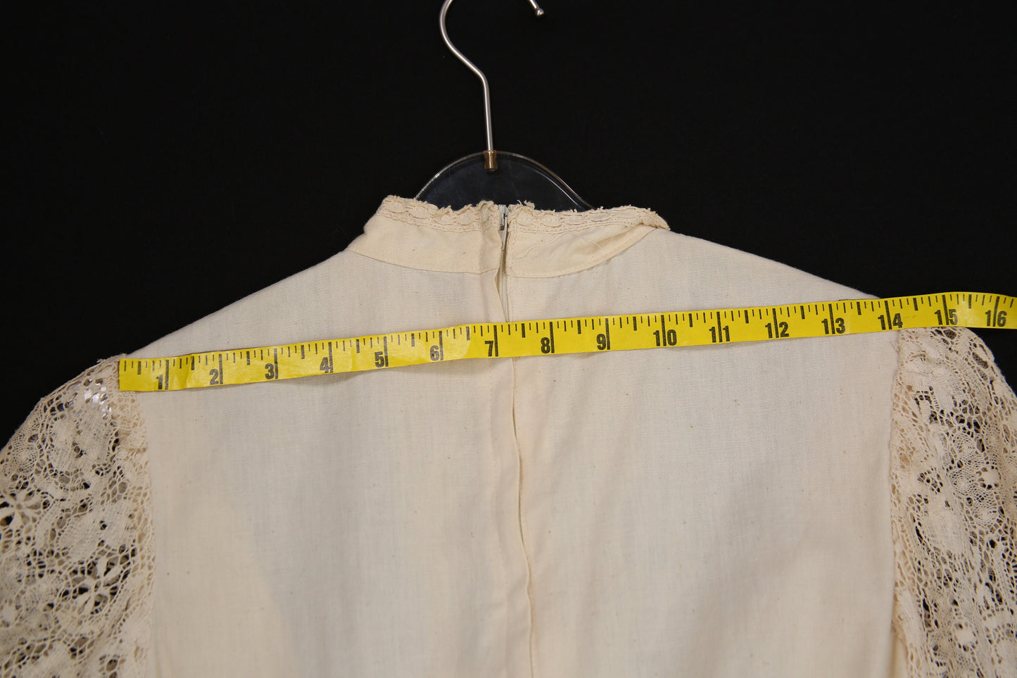 Vintage Beige Prairie Dress with Green Velvet Patchwork Details - estimated Era 1970's - 1980's