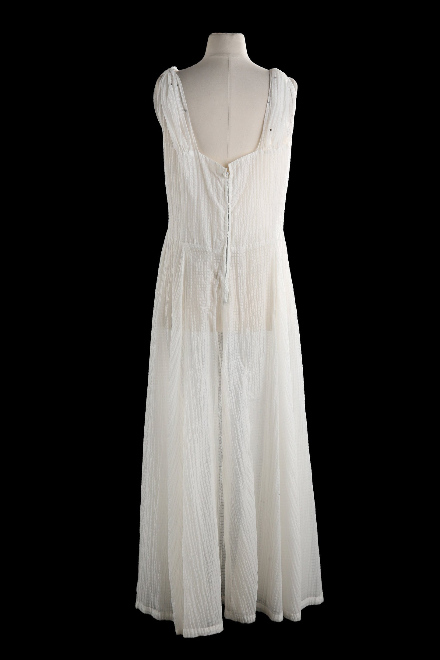 1950's Women White Evening Dress - White Sheer Polyester Fabric