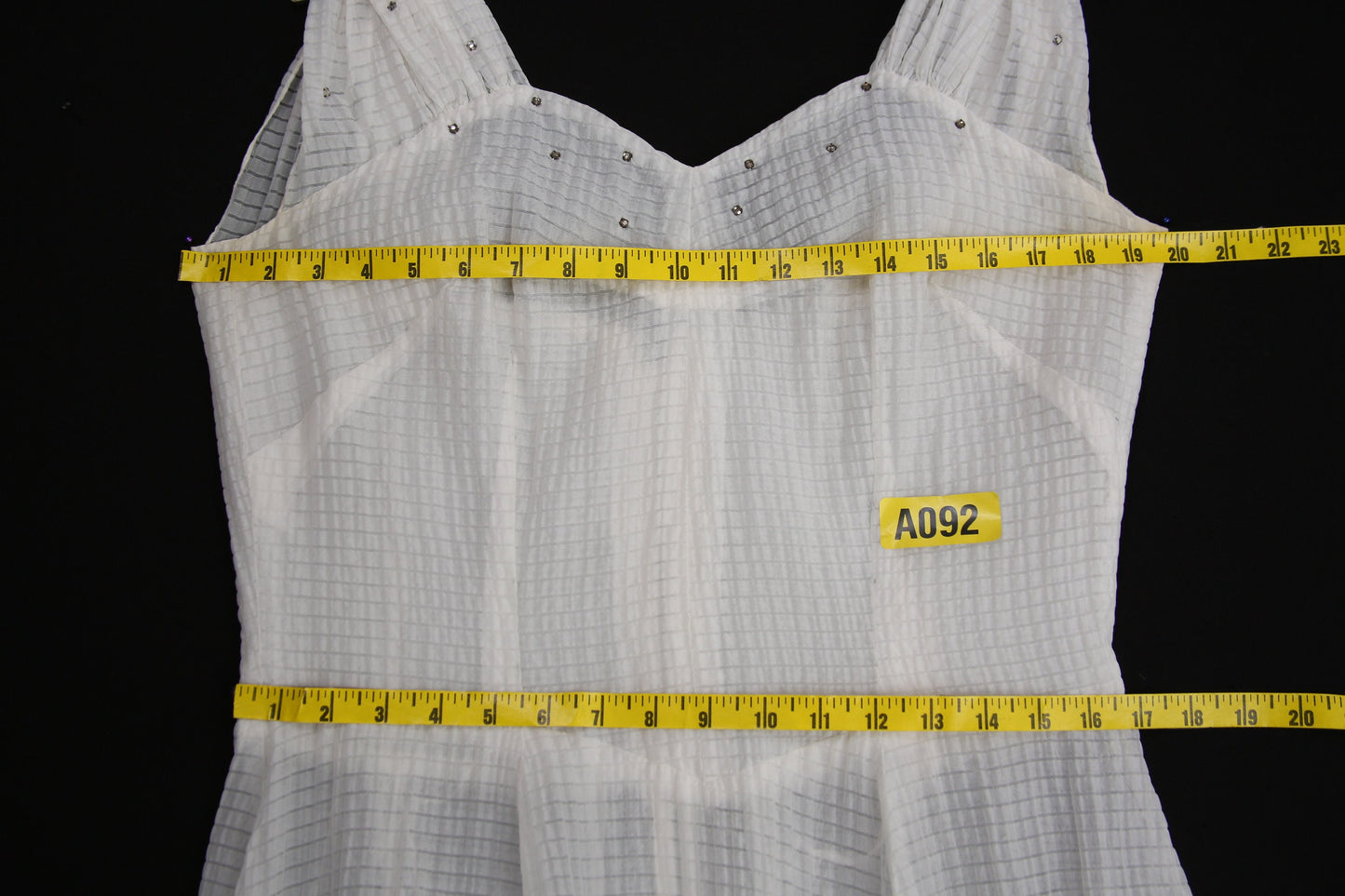 1950's Women White Evening Dress - White Sheer Polyester Fabric