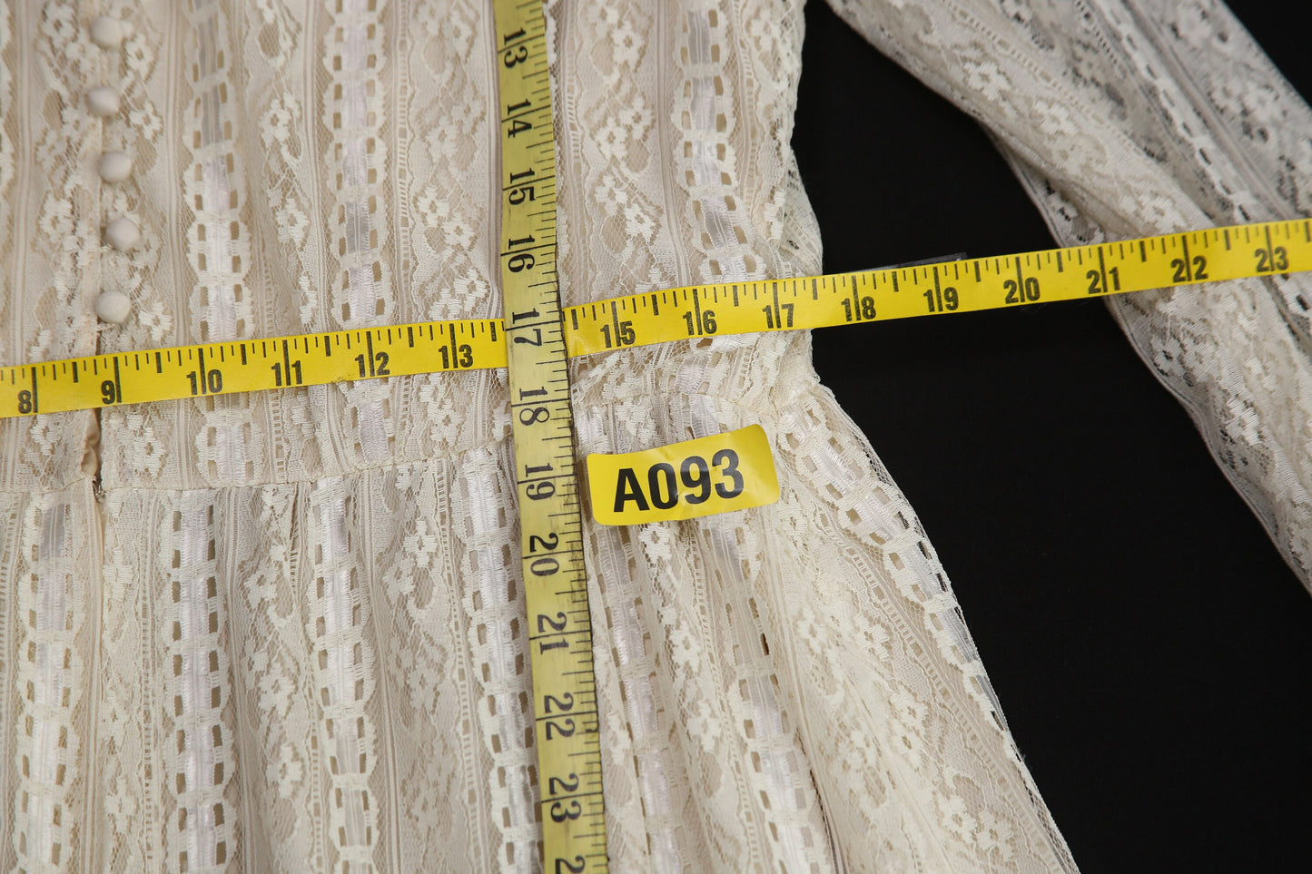 Vintage White Lace Dress Long Sleeve Floral Fabric Pattern Estimated Era 1980