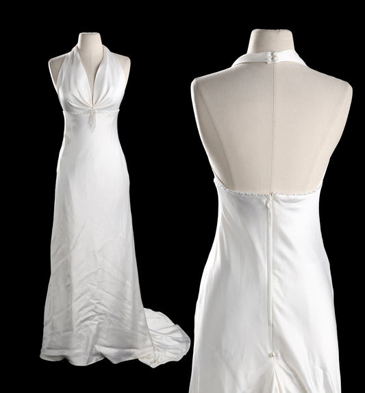 Y2K Ivory Long Halter Dress by Galina David's Bridal