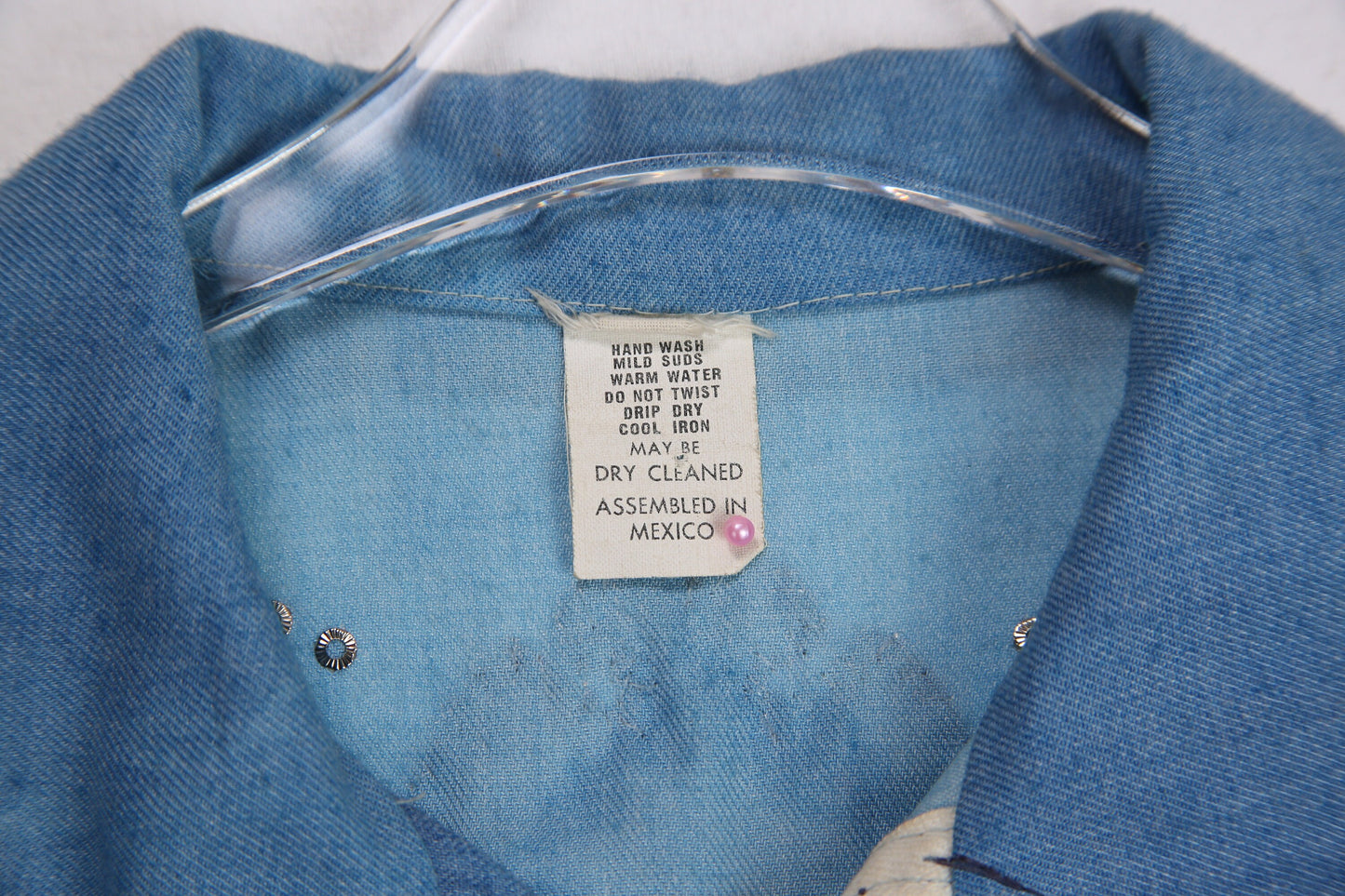 70's Blue Denim Jacket with Rhinestone Designs - Women's Size Large - Men's Size Small