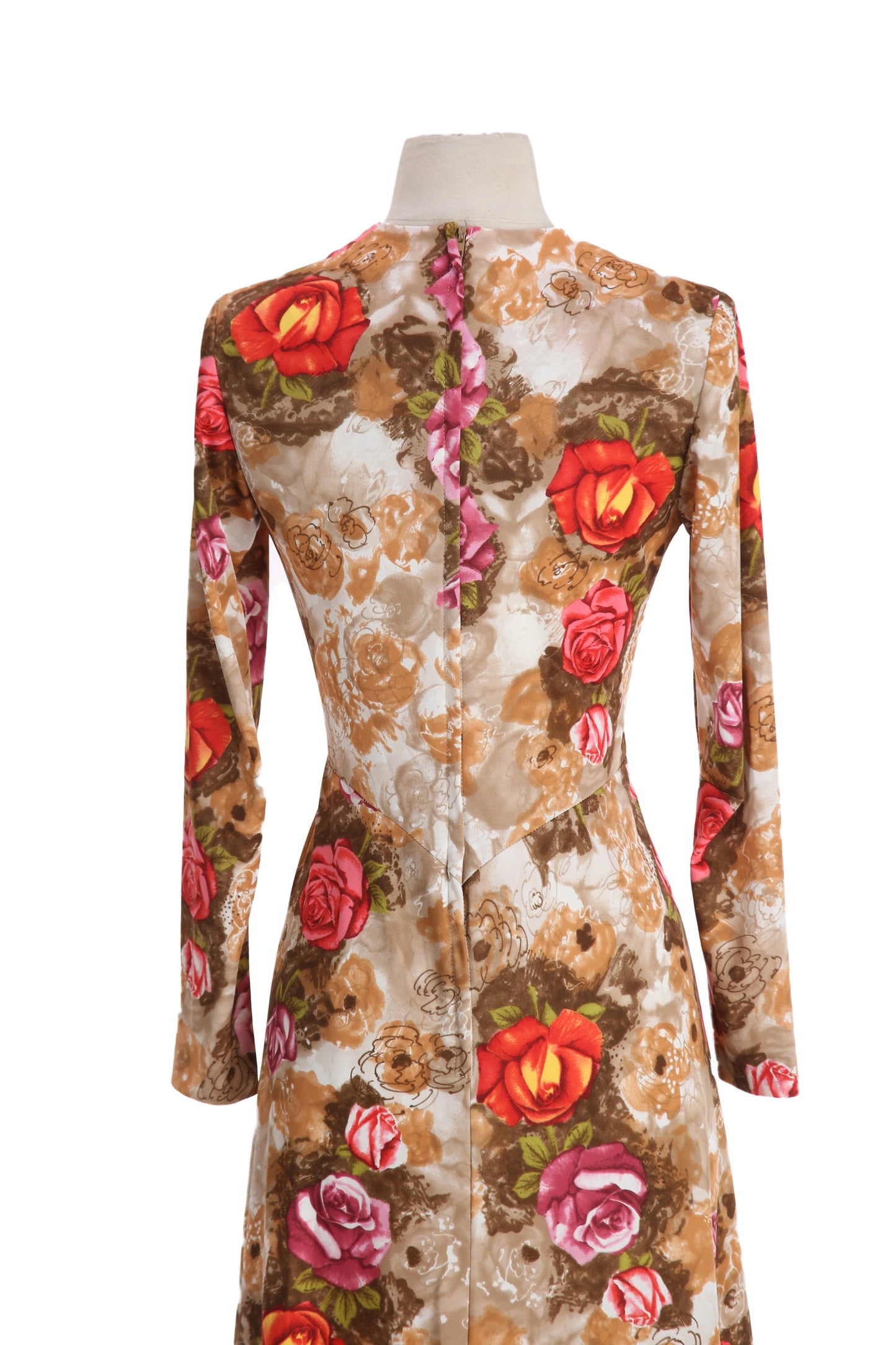 70s Women Brown Floral Print Long Dress