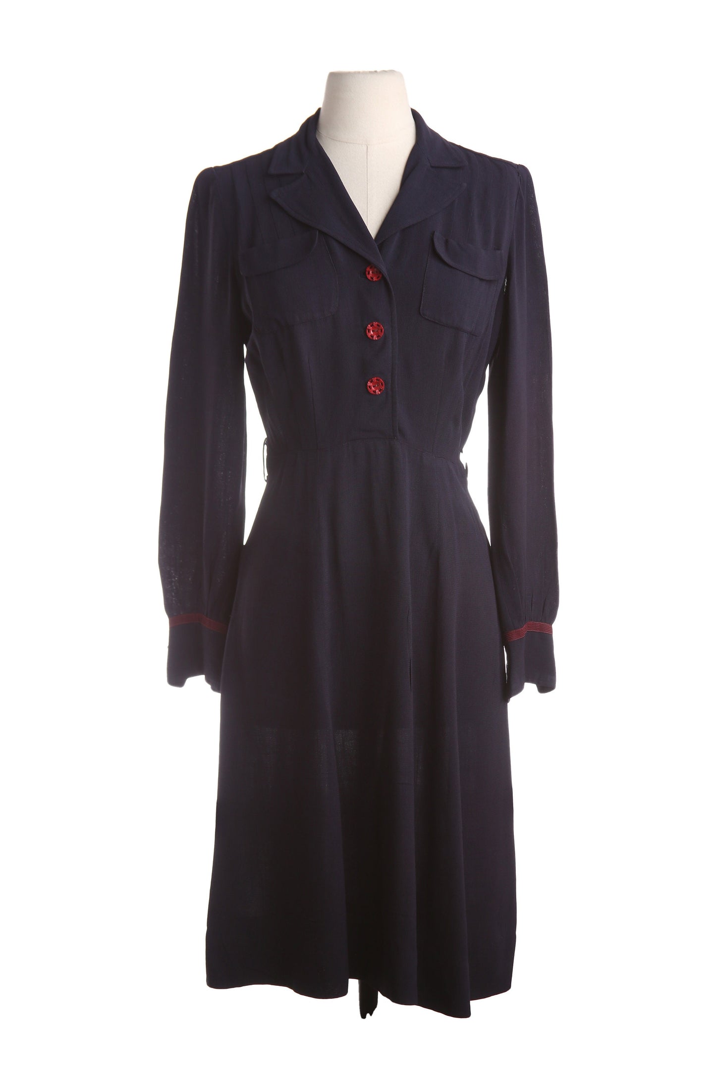 1940s Women Blue Casual Dress with Red Buttons by Smart Streeter