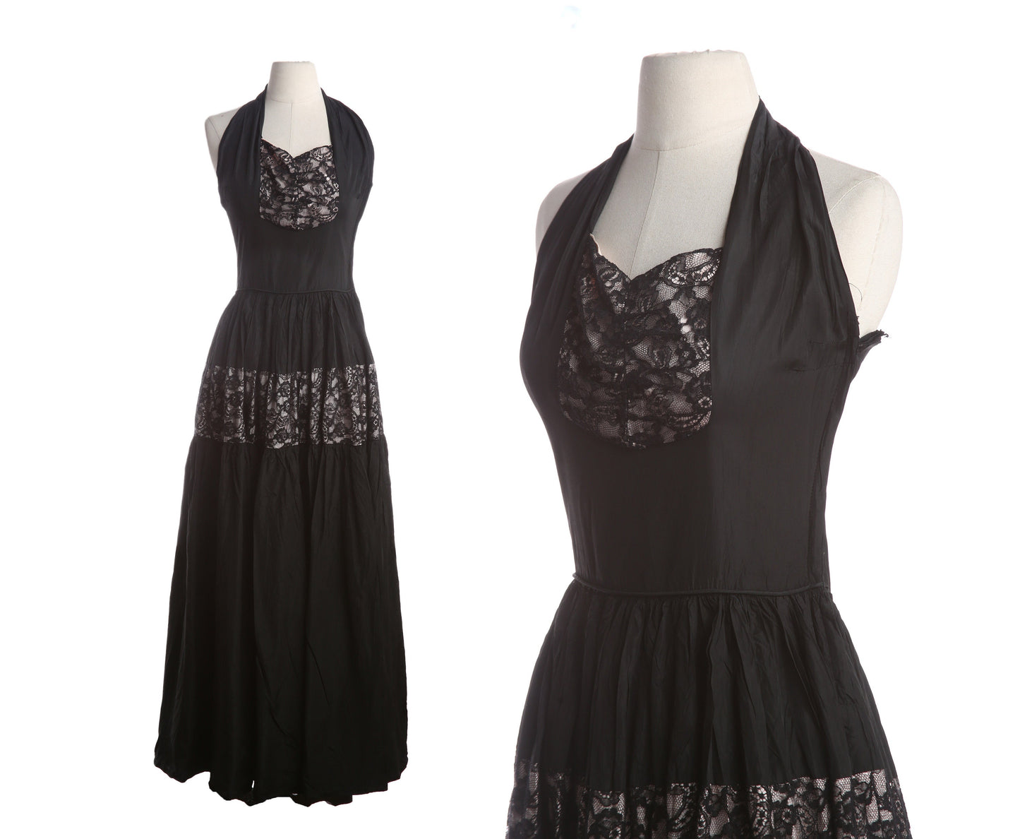 1940s Women's Black Evening Halter Dress