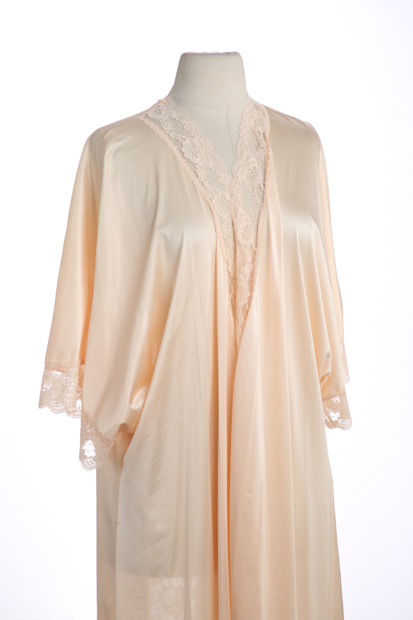 Vintage Women's Nightgown Open Polyester Robe with Lace Seam