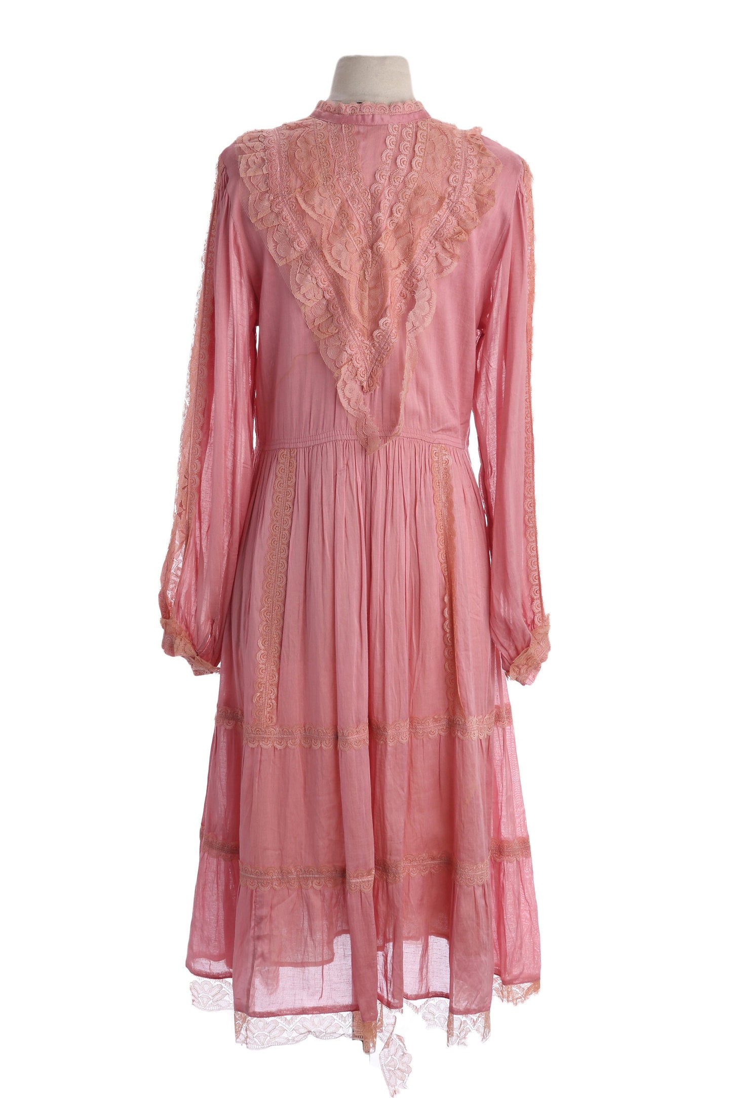 Vintage Women's Pink Lace Bohemain Dress by Interlinks Made in India Vintage Size Large
