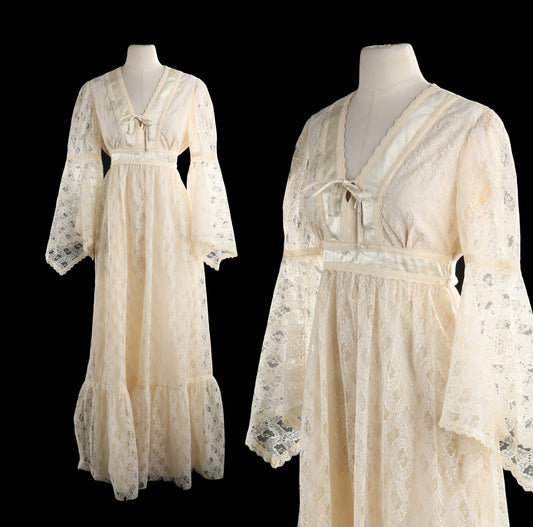 Vintage Prairie Long Sleeve Summer Boho Dress by Candi Jones - Estimated Era 1970's - 1980's