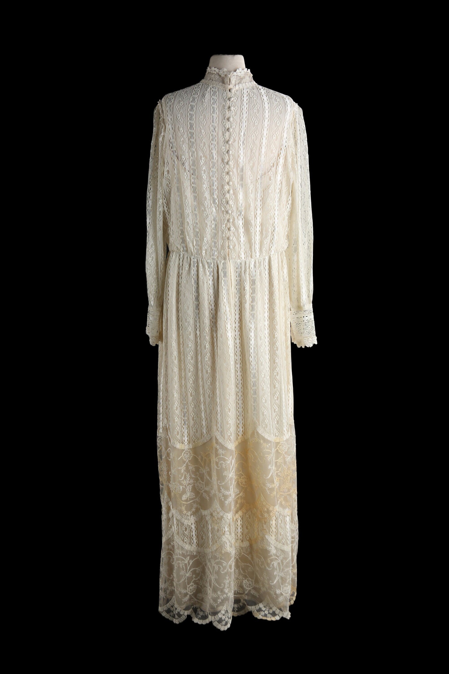 Vintage White Lace Dress Long Sleeve Floral Fabric Pattern Estimated Era 1980