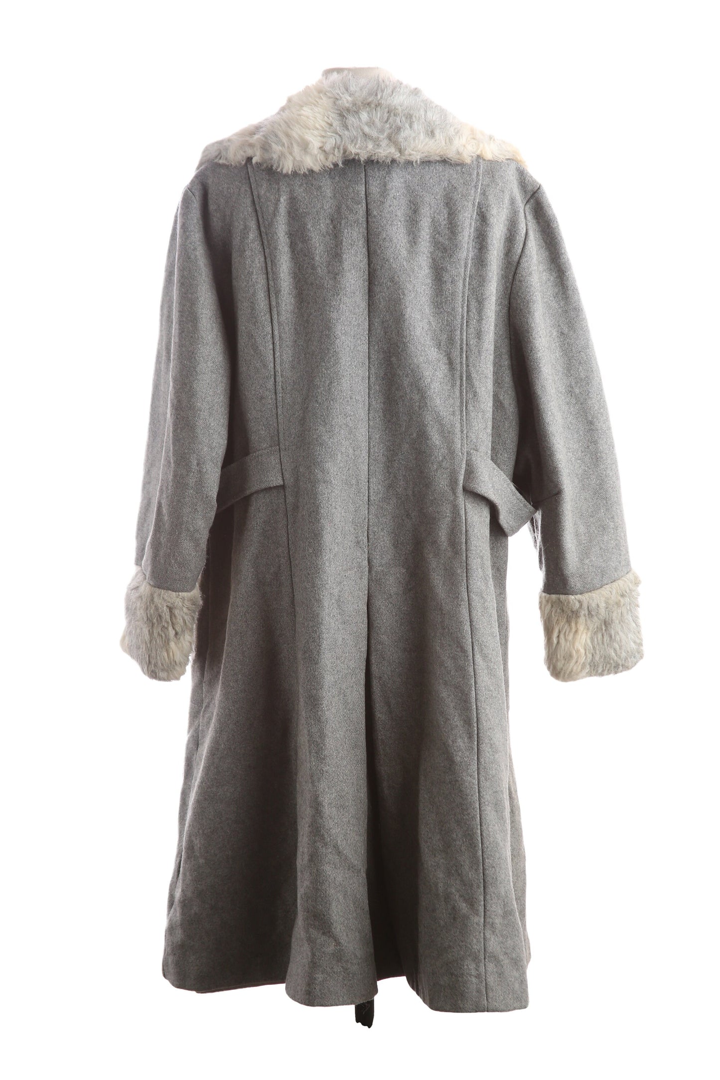 Vintage Women's Gray Winter Coat with White Faux Fur Collar - Estimated Era 1960's - 1970's