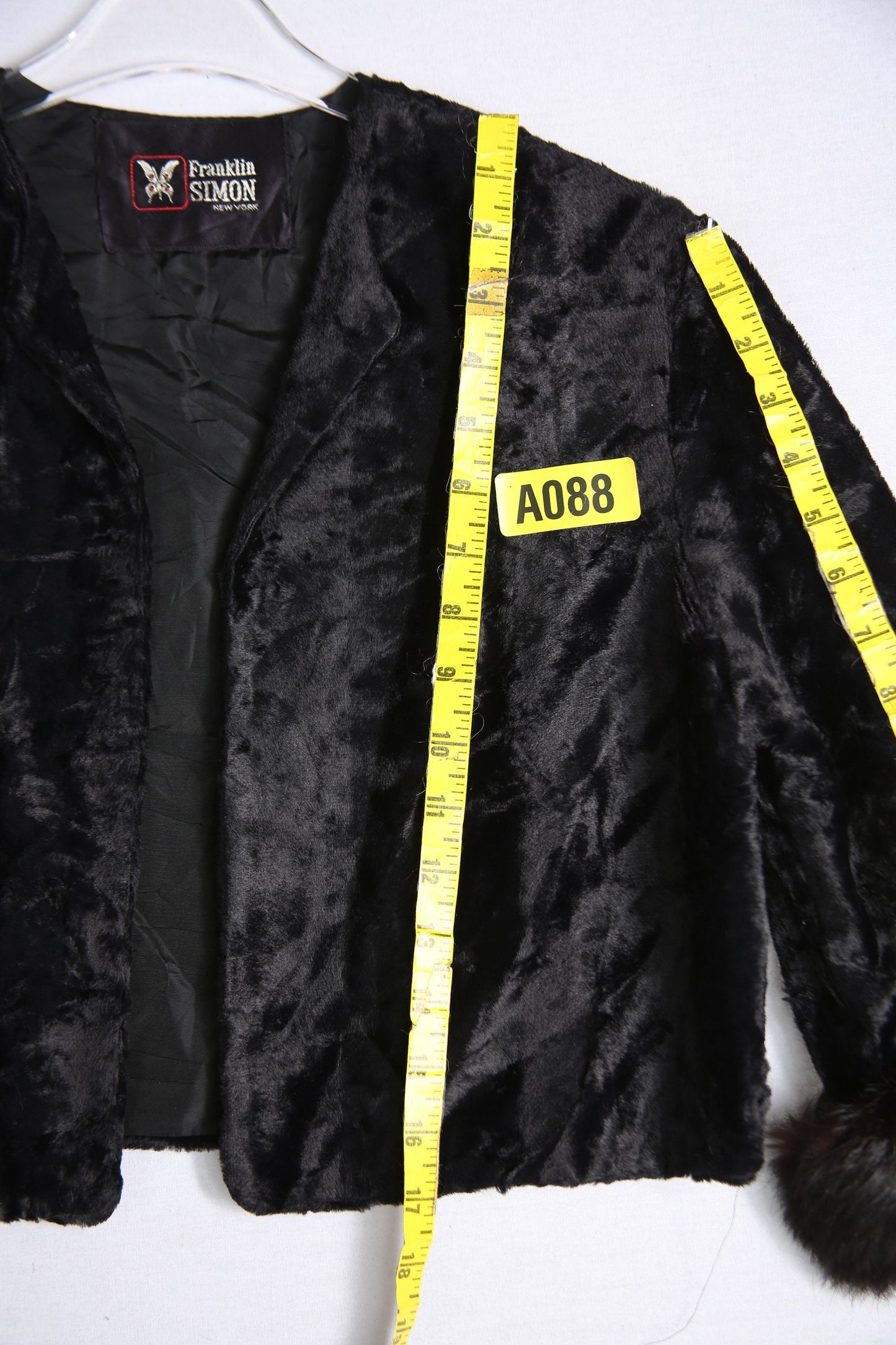 Vintage Black Fur Jacket by Franklin Simon - No Closure / Fur Cuffs- Estimated Era 1960's - 1970's