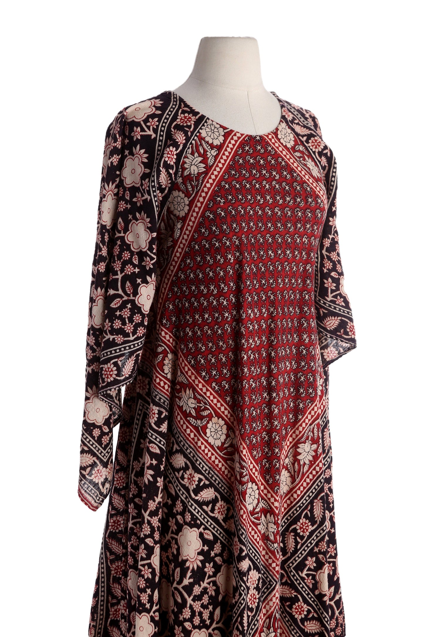 Vintage Block Print Bohemian Cotton Dress made in India by Adini - Estimated Era 1970's 1980's