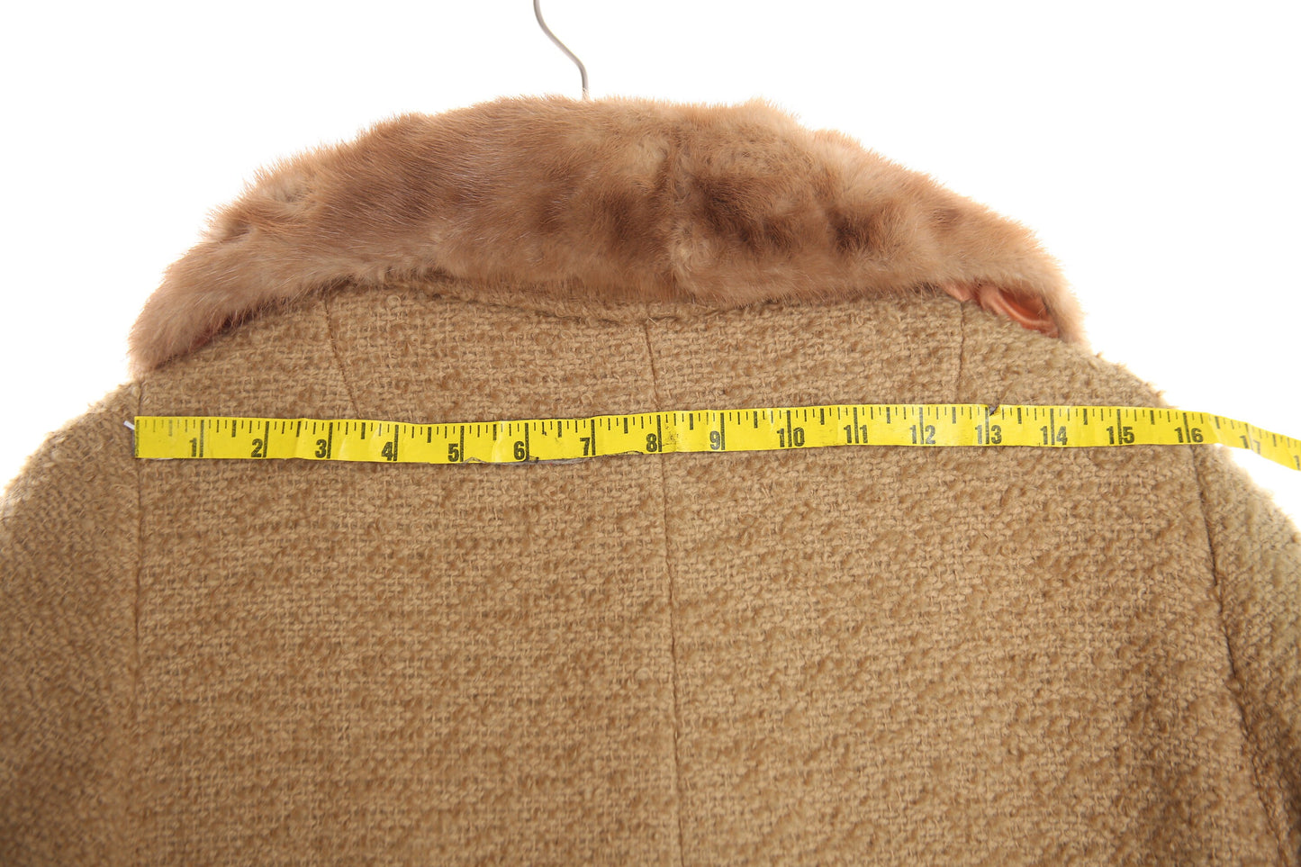 Vintage Beige Winter Coat with Brown Fur - Estimated Era 1950's - 1960's