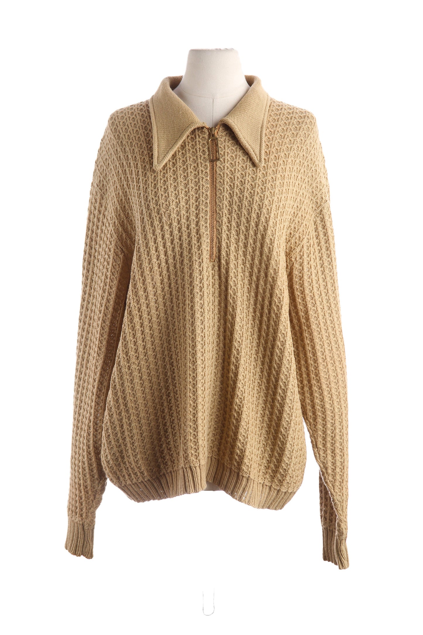 1960's Men Beige Long Sleeve Pullover Mod Sweater/Shirt by Lord Jeff - Half Chest Zipper Closure