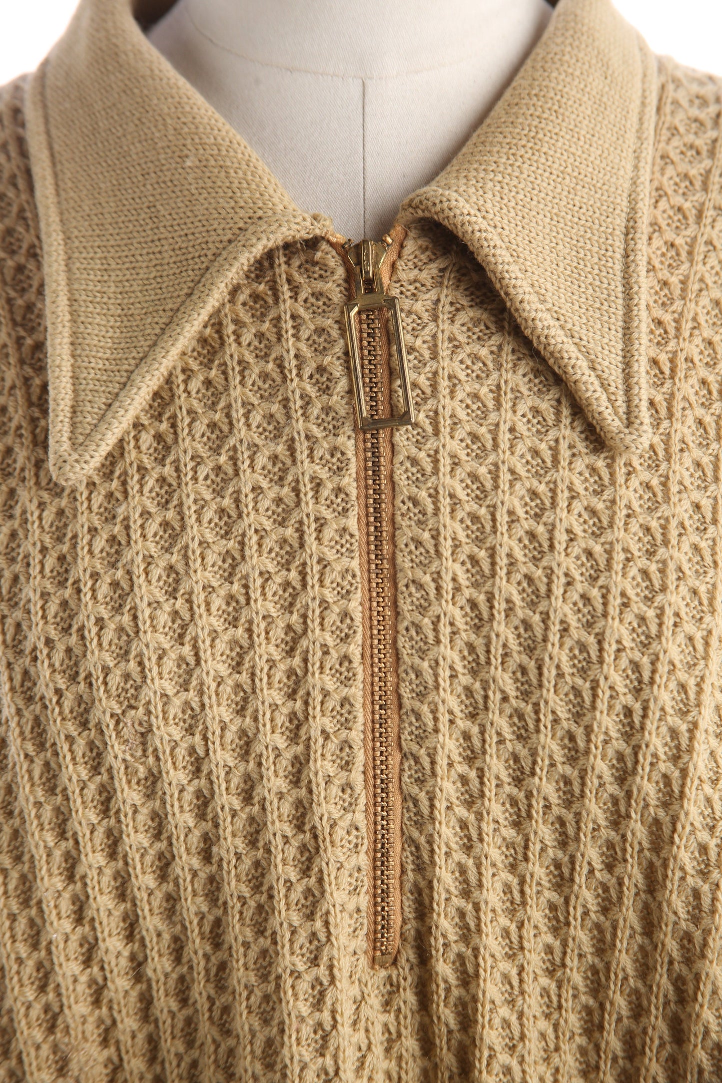 1960's Men Beige Long Sleeve Pullover Mod Sweater/Shirt by Lord Jeff - Half Chest Zipper Closure