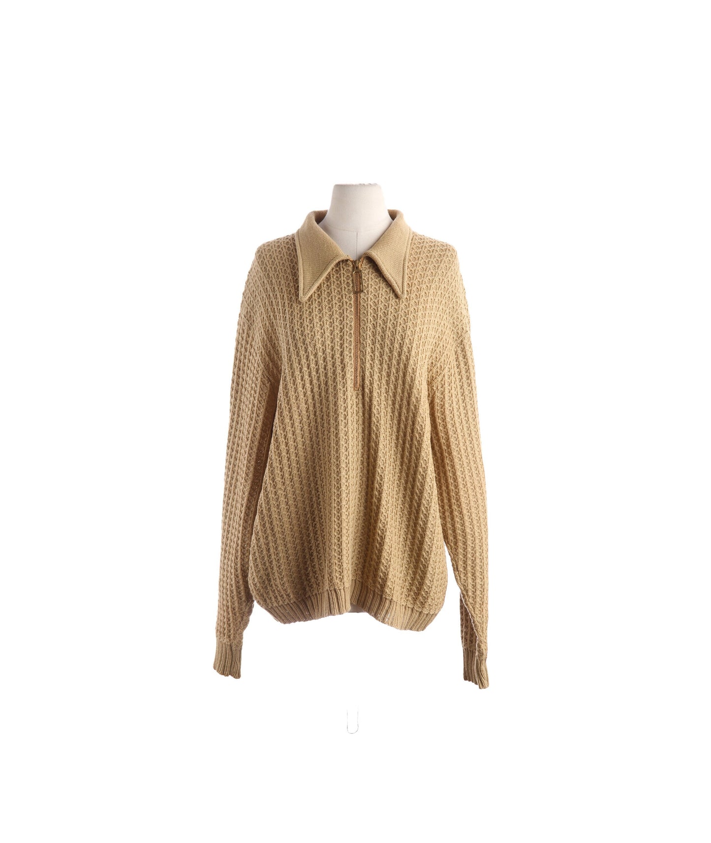 1960's Men Beige Long Sleeve Pullover Mod Sweater/Shirt by Lord Jeff - Half Chest Zipper Closure