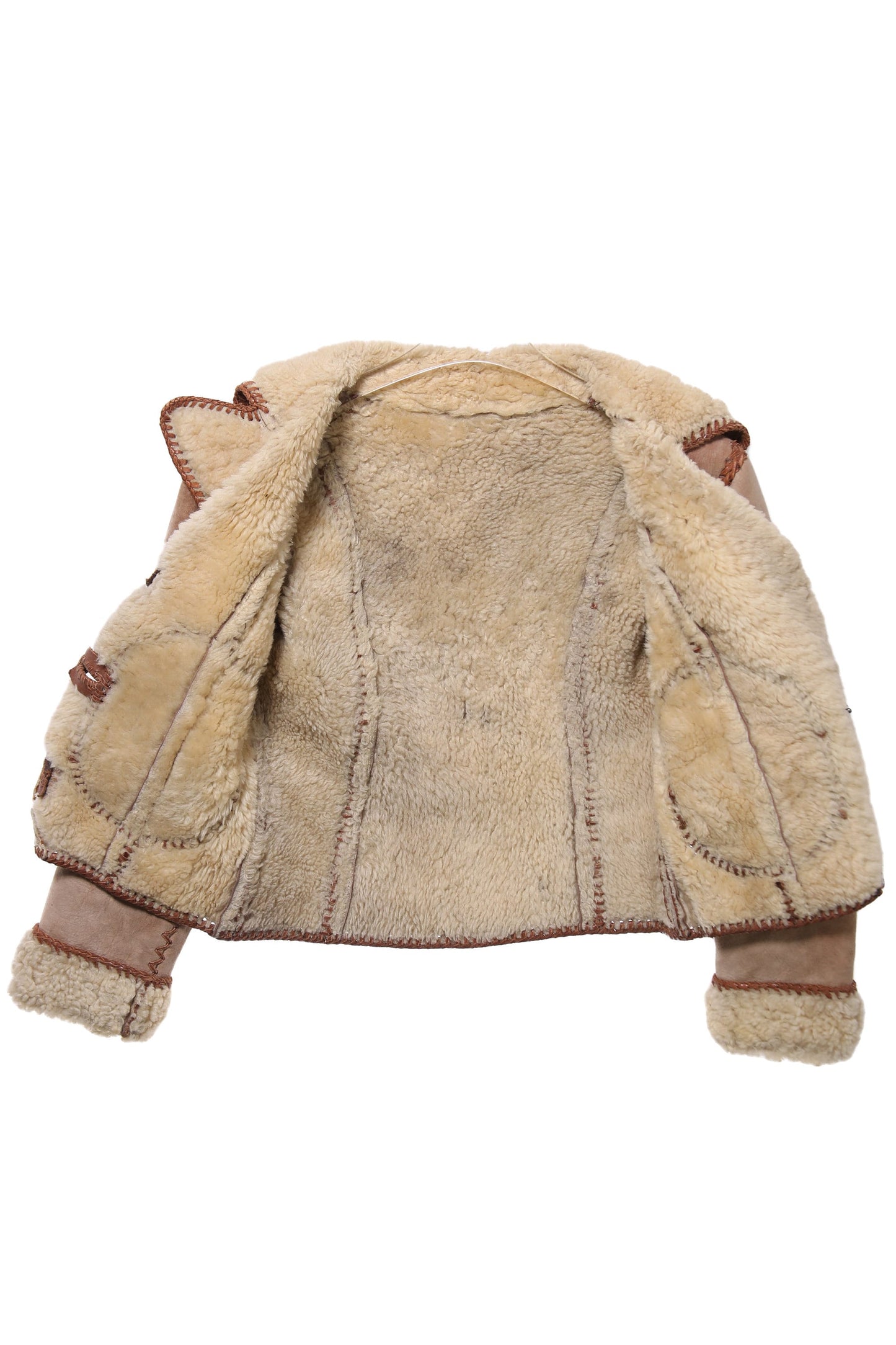 Vintage Brown Shearling Jacket - High Waist - Long Sleeve - Estimated Era 1970's - 1980's