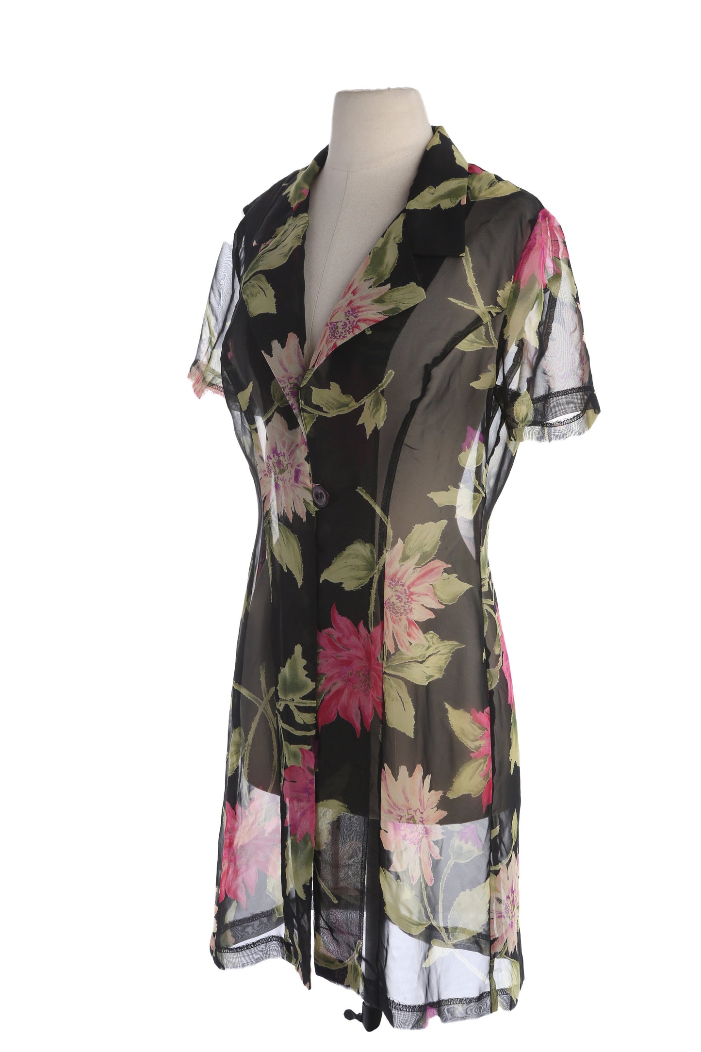 Y2K Black Floral Print Polyester Sheer Summer Dress