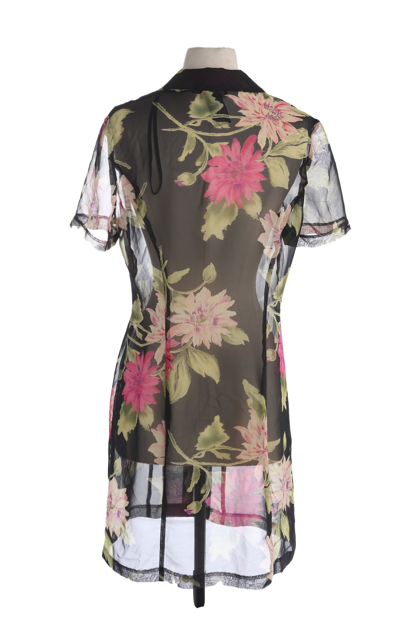 Y2K Black Floral Print Polyester Sheer Summer Dress