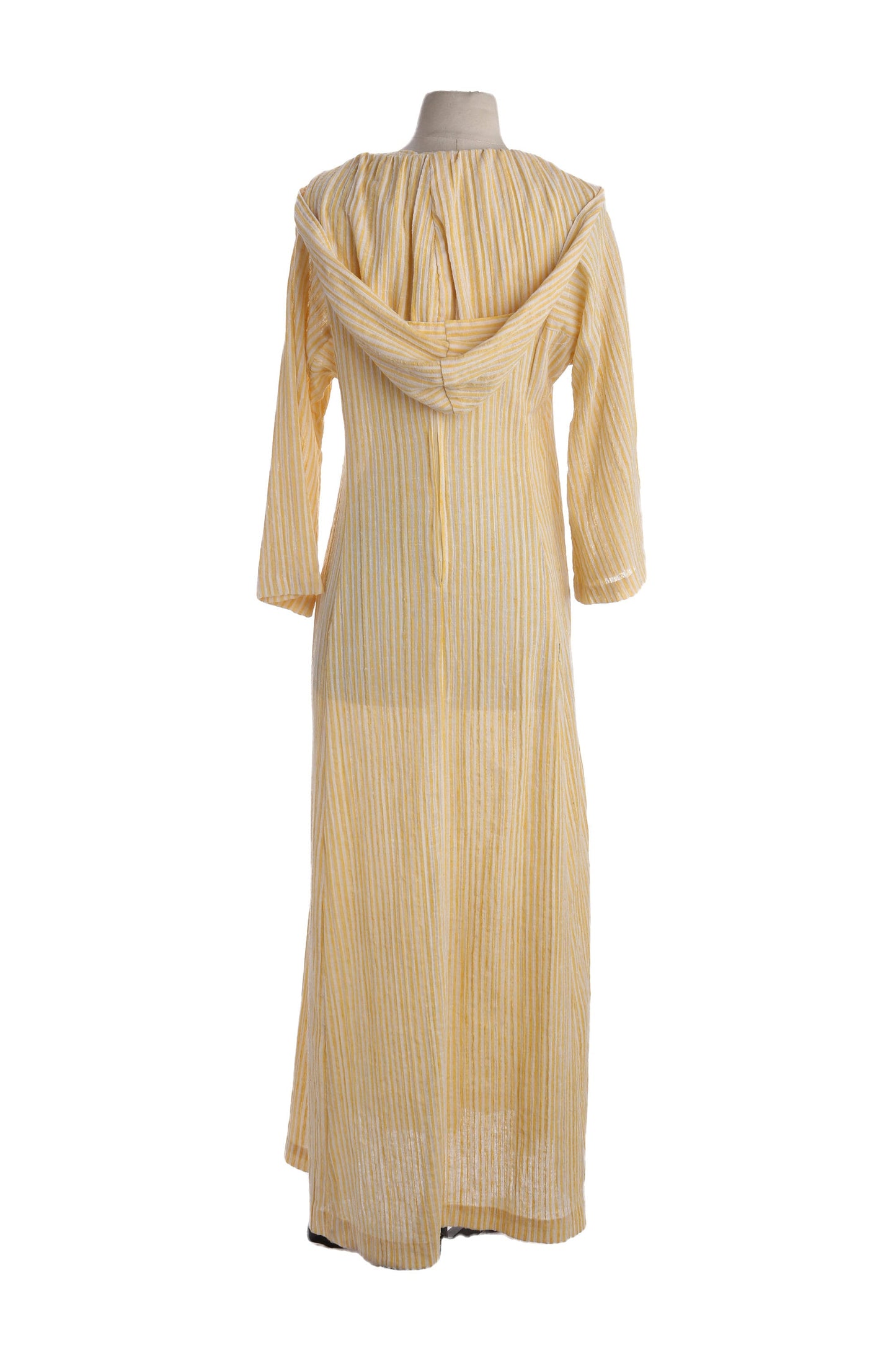 Vintage Women's Yellow Striped Hooded Dress - Estimated Era 1970's -1980's