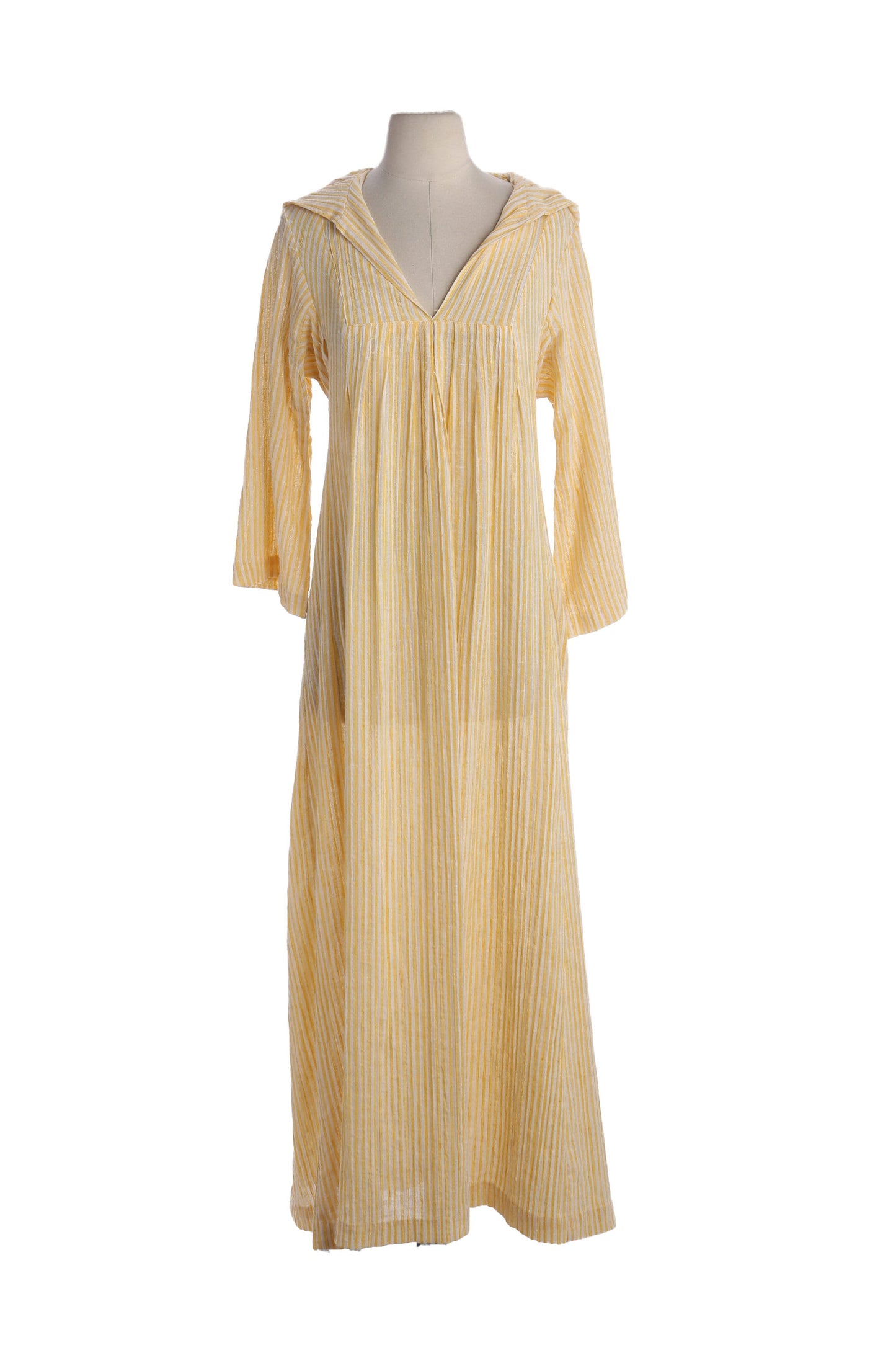 Vintage Women's Yellow Striped Hooded Dress - Estimated Era 1970's -1980's
