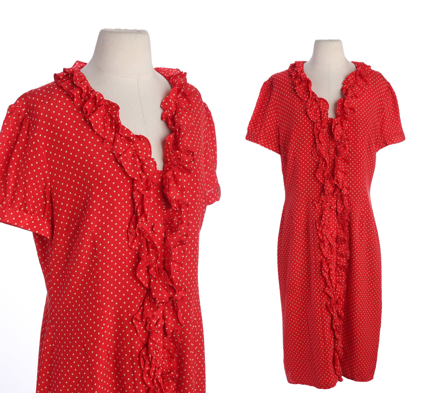 Y2K Women's White Polka Dot Print Red Casual Dress by Bigio Collection