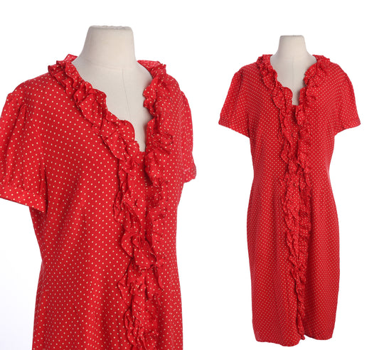 Y2K Women's White Polka Dot Print Red Casual Dress by Bigio Collection