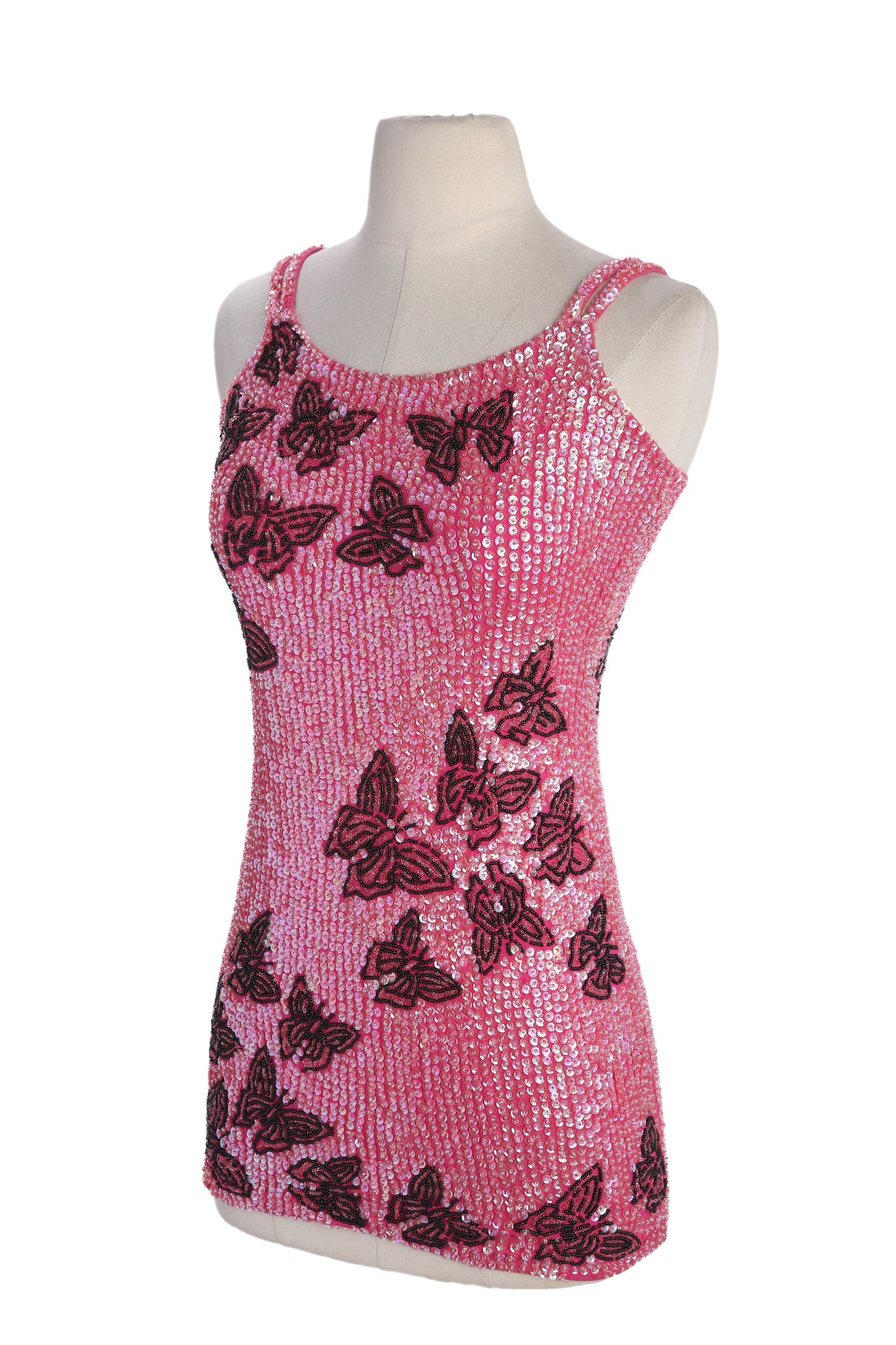 Women Pink Sequin Dress with Butterfly Designs by Little Attitudes - Estimated Era 1980's - 1990's