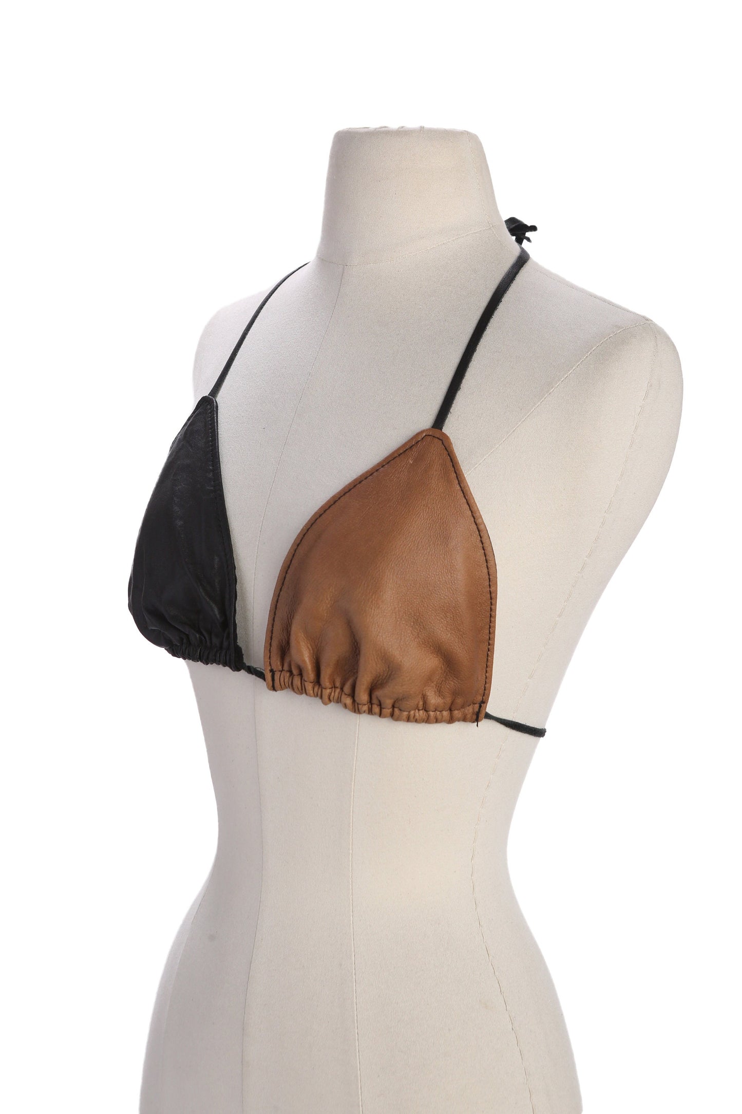 Women Two Tone Leather Bikini Top - Y2K