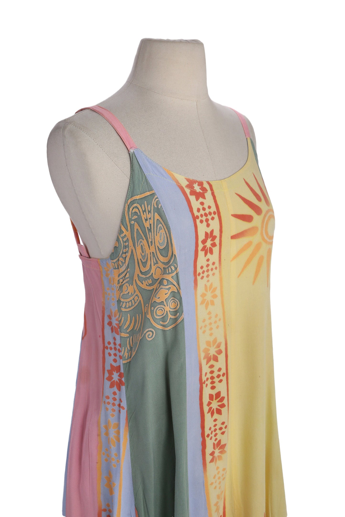 Vintage Women Yellow Summer Rayon Dress by Indoraya Tradeconusa for Fraraa - Est Era 90's - Y2k