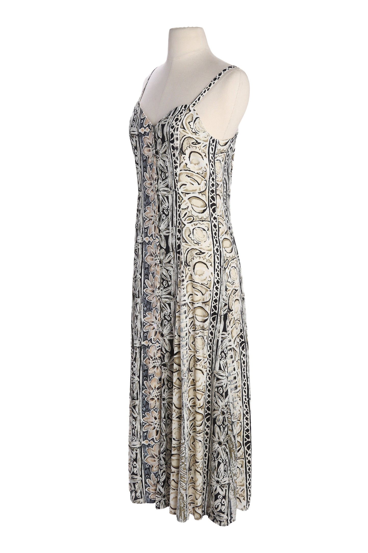 90s Women Floral Print White Sleeveless Rayon Dress by Eminance - Made in USA