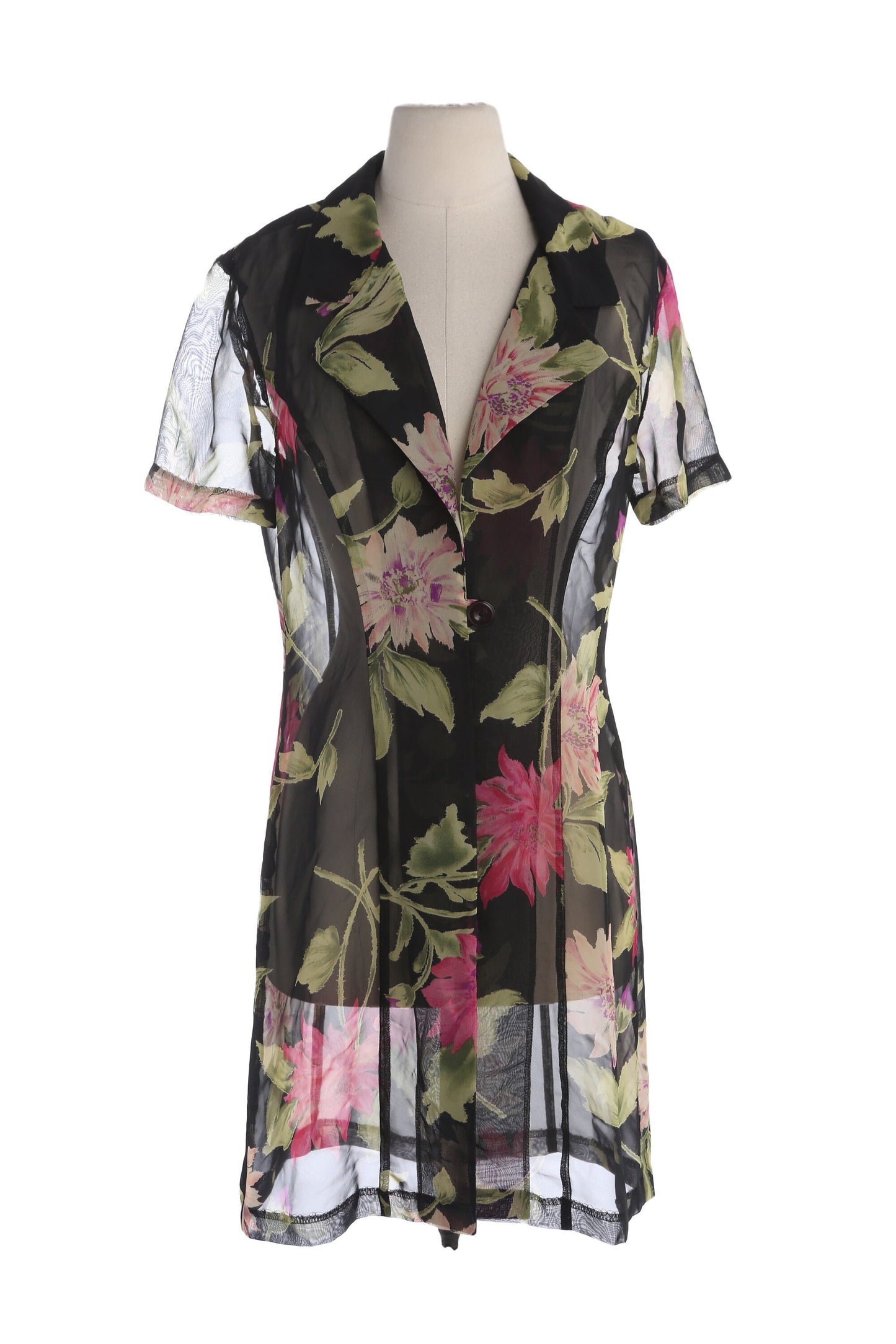 Y2K Black Floral Print Polyester Sheer Summer Dress
