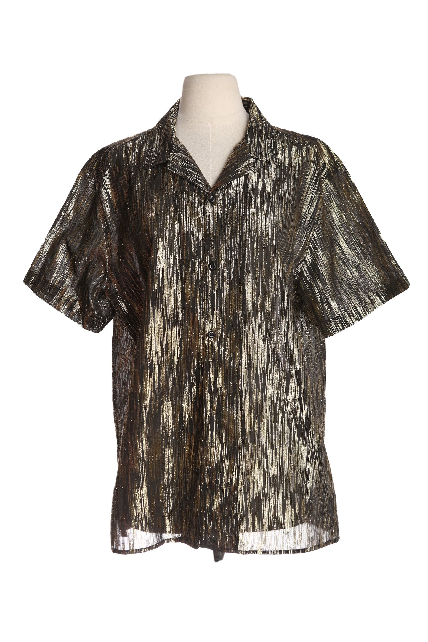 Y2K Men's Golden Metallic Short Sleeve Button Up Shirt