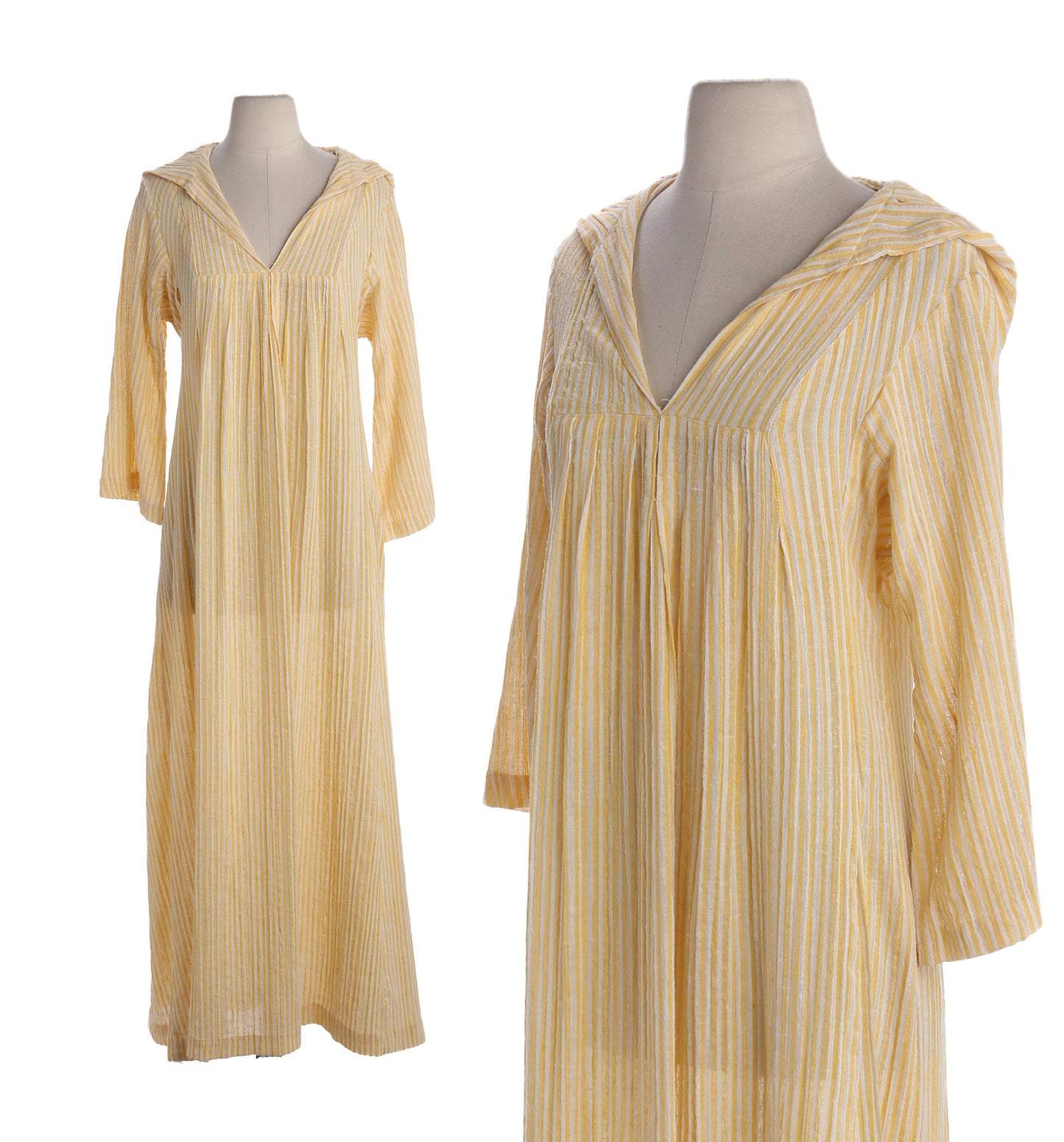 Vintage Women's Yellow Striped Hooded Dress - Estimated Era 1970's -1980's