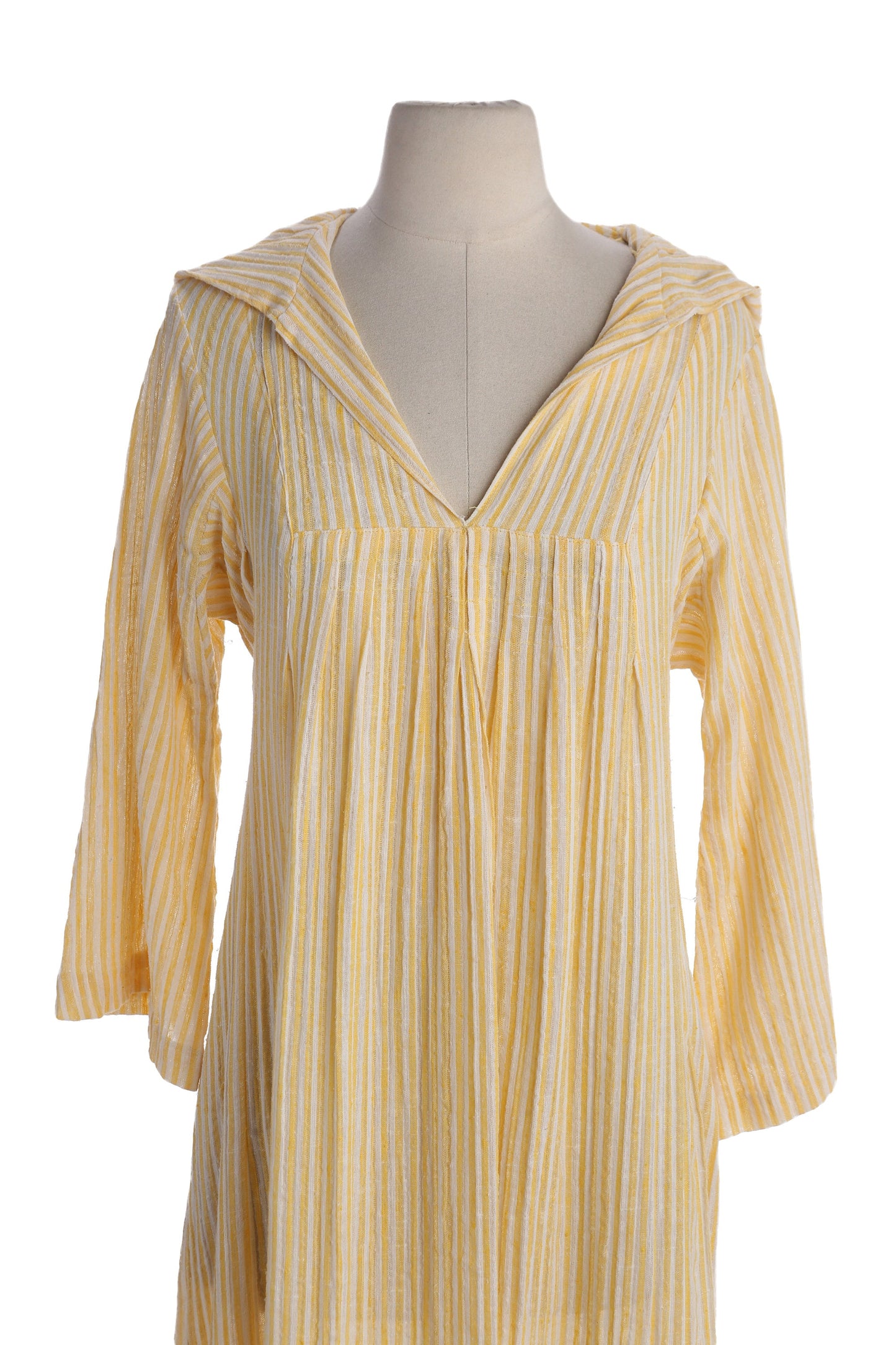 Vintage Women's Yellow Striped Hooded Dress - Estimated Era 1970's -1980's