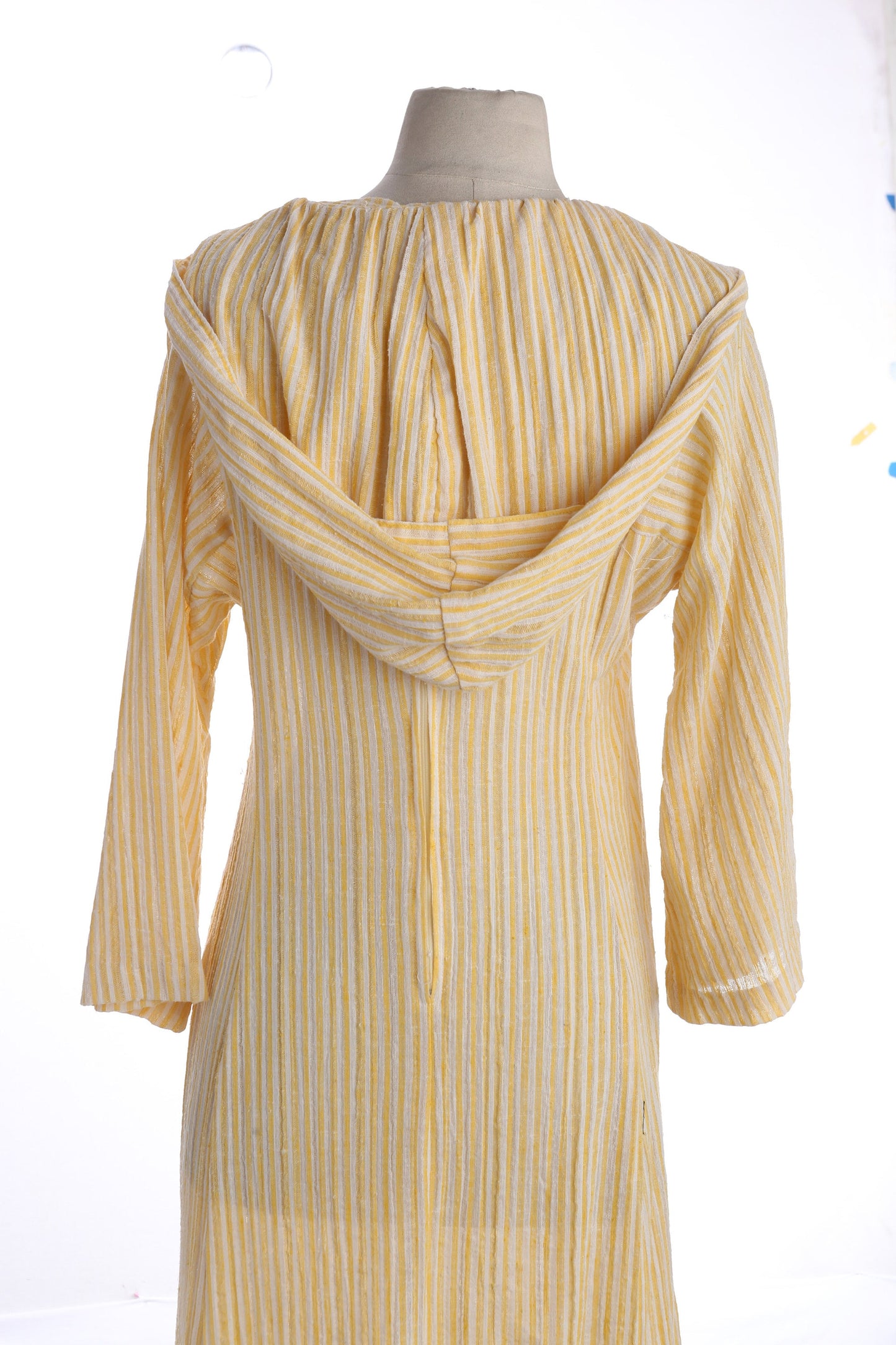 Vintage Women's Yellow Striped Hooded Dress - Estimated Era 1970's -1980's