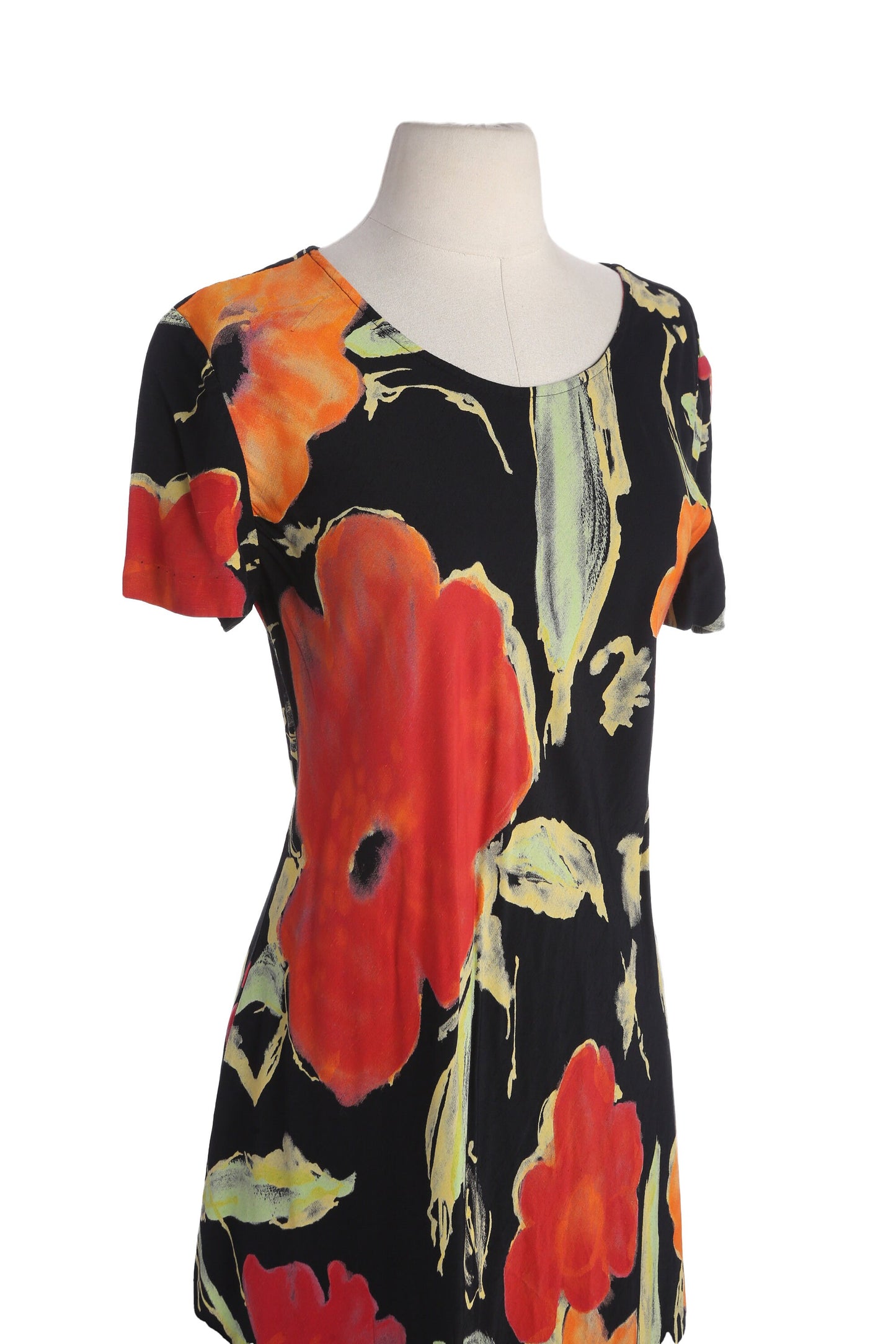 90s Floral Print Black Summer Rayn Dress by Carole Little