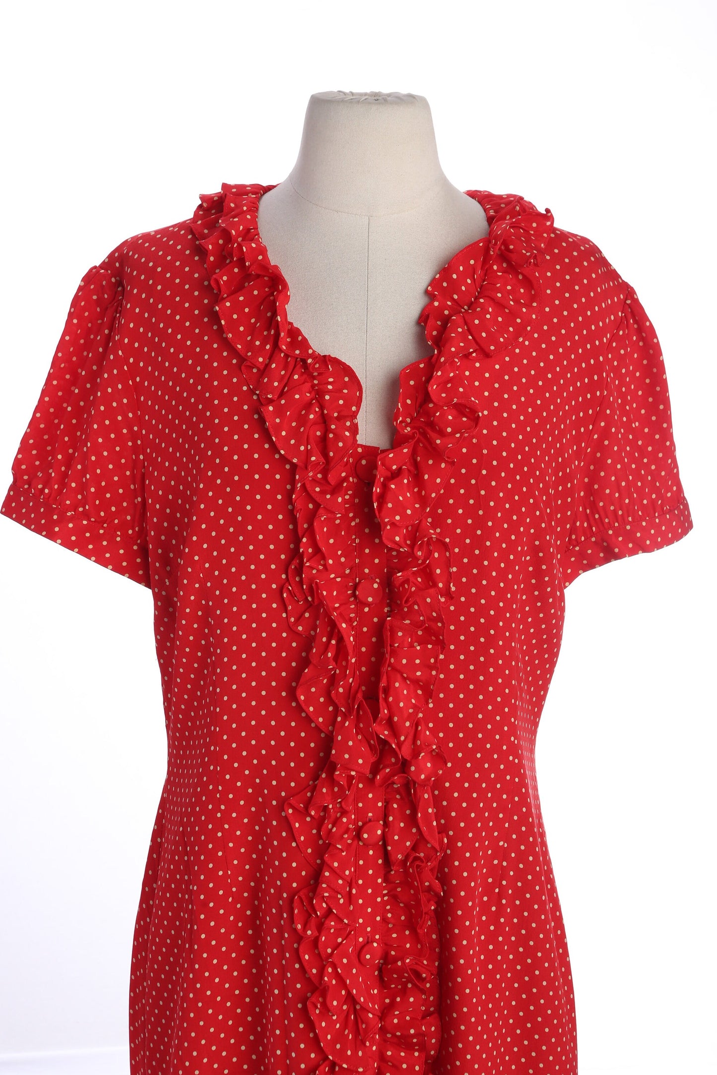 Y2K Women's White Polka Dot Print Red Casual Dress by Bigio Collection