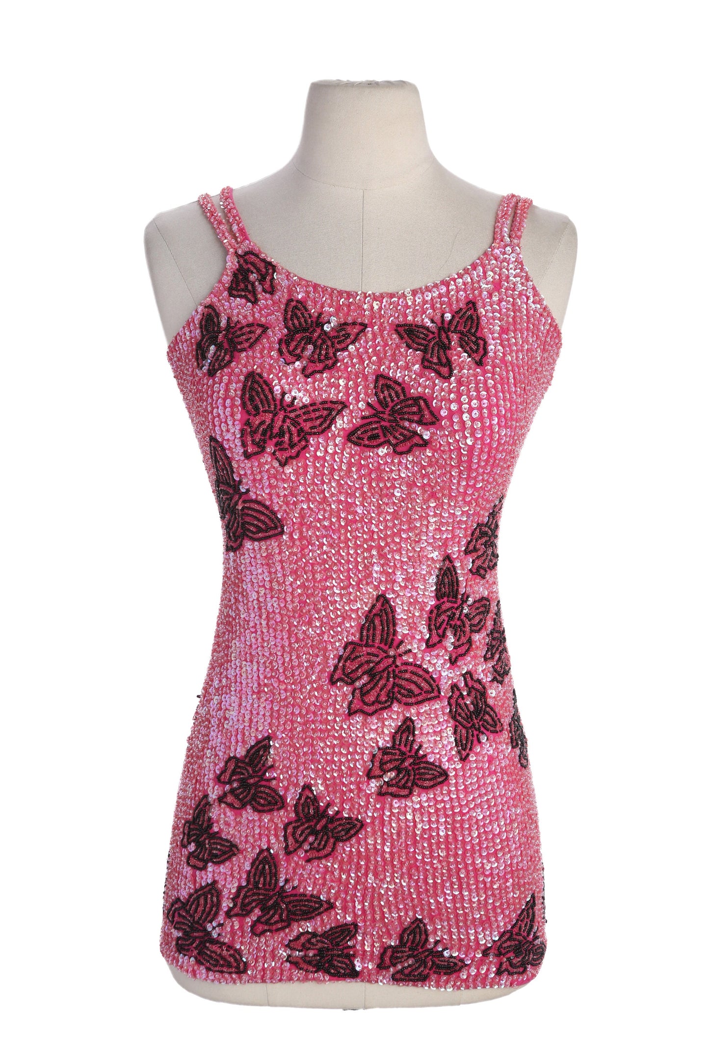Women Pink Sequin Dress with Butterfly Designs by Little Attitudes - Estimated Era 1980's - 1990's