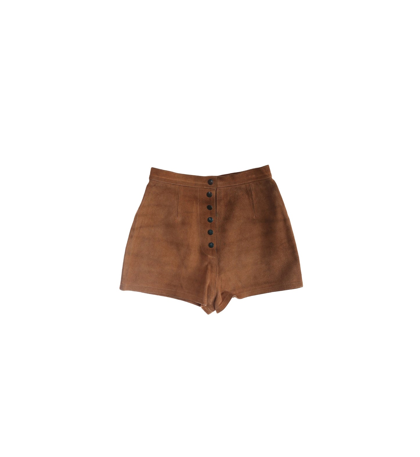 Vintage Women's Brown Suede Shorts High Waist - Estimated Era 70s - 80s - Hand Painted