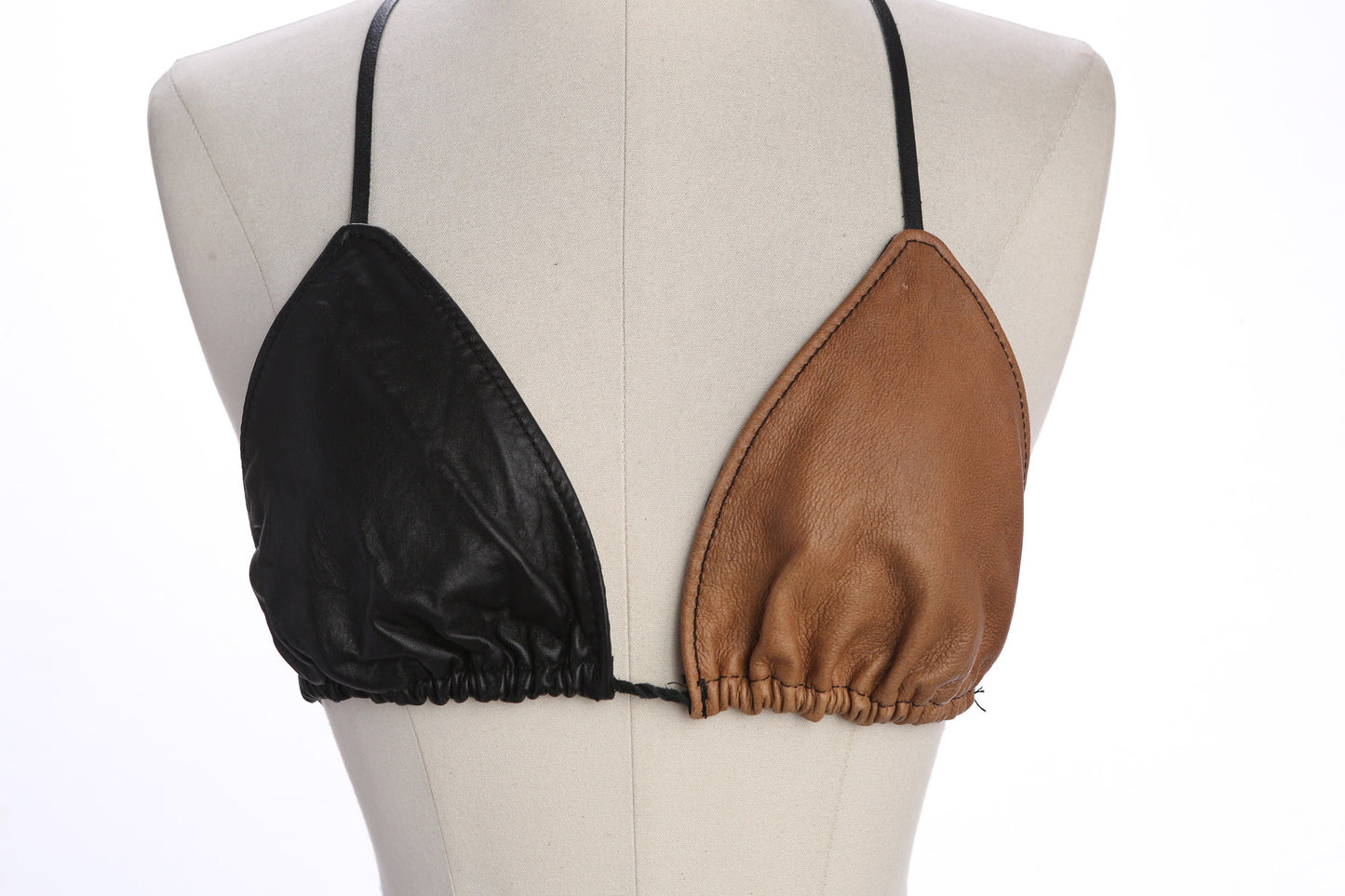 Women Two Tone Leather Bikini Top - Y2K