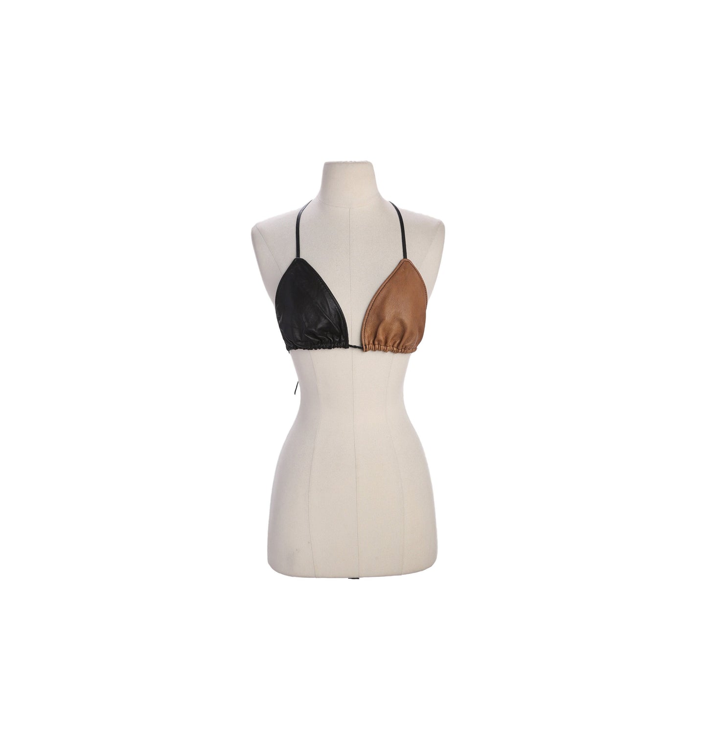 Women Two Tone Leather Bikini Top - Y2K