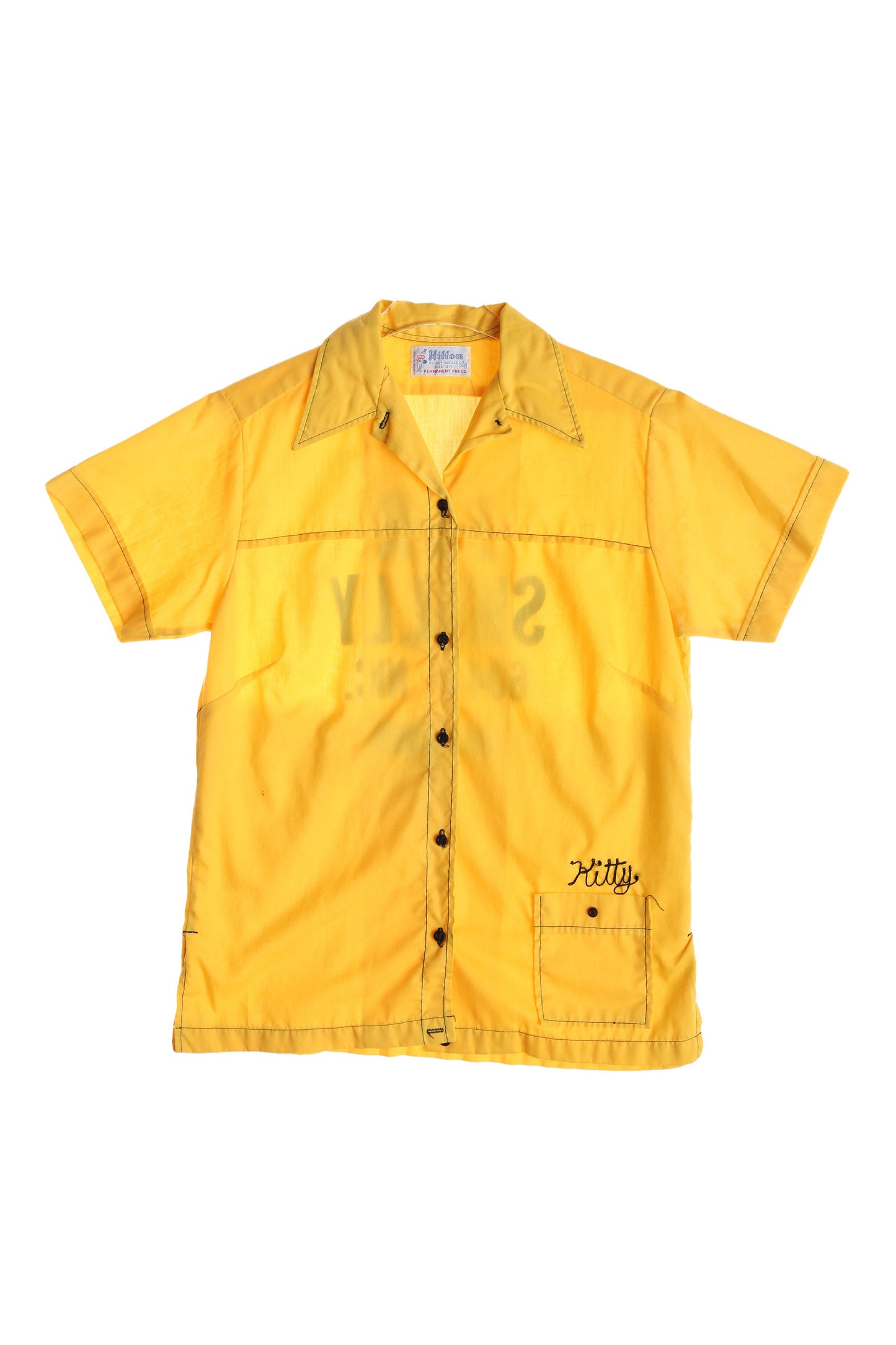 Vintage Women's Yellow Bowling Shirt with J & R skelly Print by Hilton - Made in USA