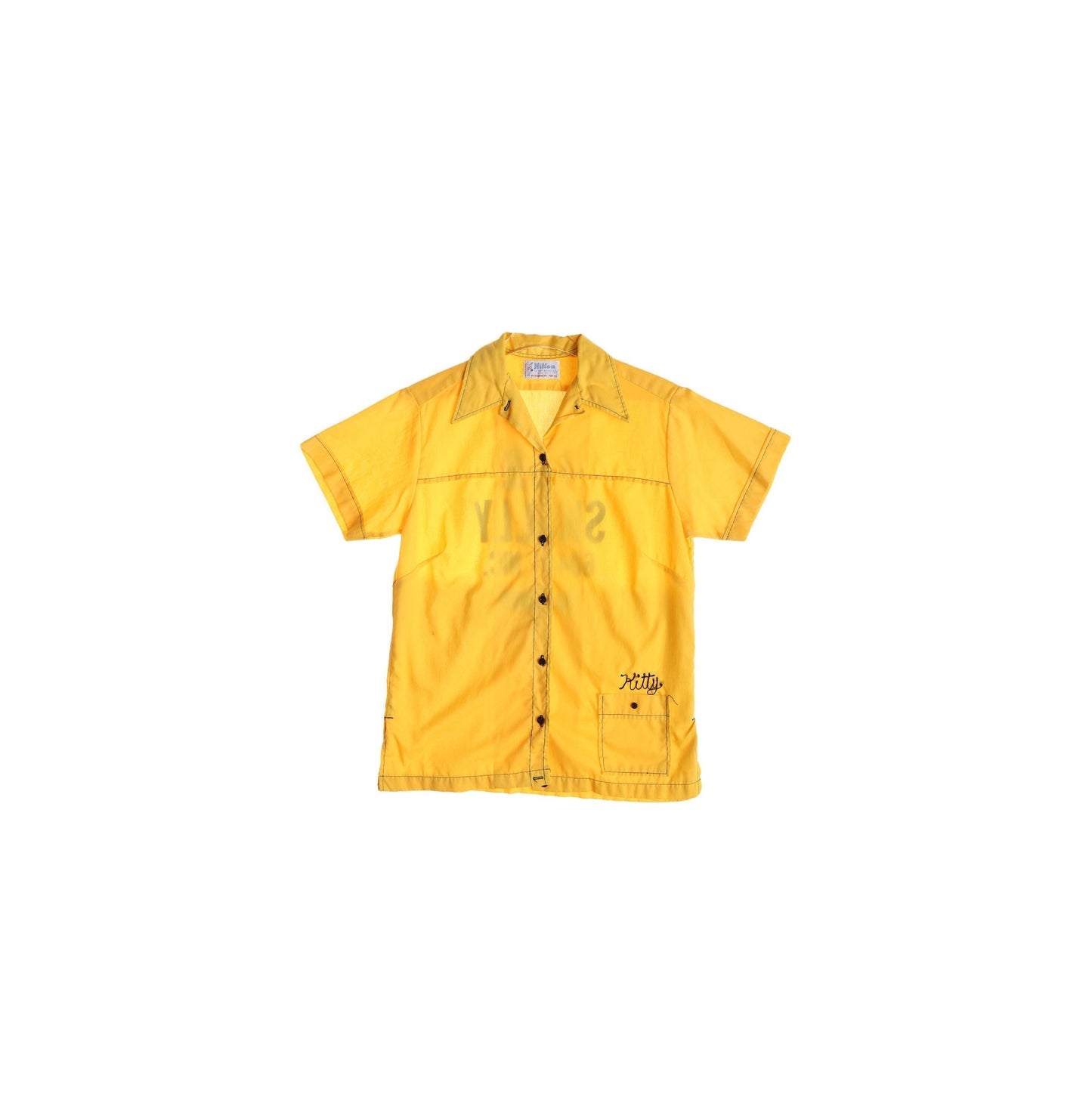 Vintage Women's Yellow Bowling Shirt with J & R skelly Print by Hilton - Made in USA