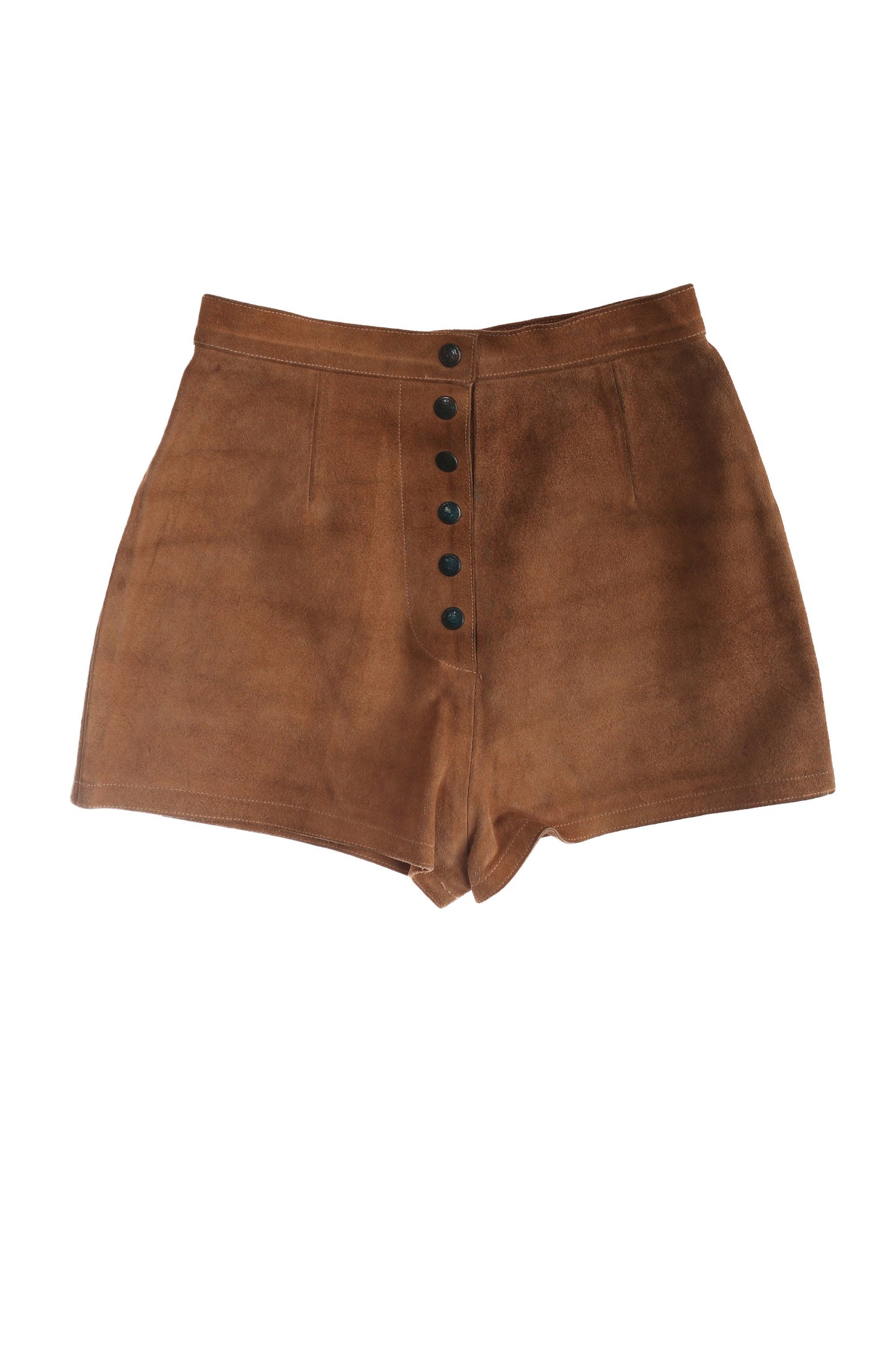 Vintage Women's Brown Suede Shorts High Waist - Estimated Era 70s - 80s - Hand Painted